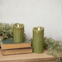 5" MOVING FLAME GREEN PILLAR CANDLE