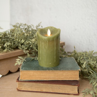 5" MOVING FLAME GREEN PILLAR CANDLE