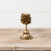 6.5" GOLD PINECONE TAPER CANDLE HOLDER