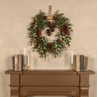 24" FITTONIA, HOLLY & PINE W/ BERRIES HANGING WREATH