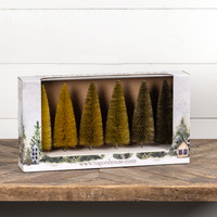 SET/6 - 9" MUSTARD HUES BOTTLE BRUSH TREES