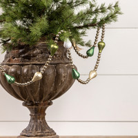 6' GREEN, GOLD, SILVER & WHITE GLASS BEAD GARLAND