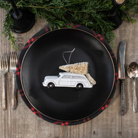 MATTE WHITE CAR W/ TREE ORNAMENT