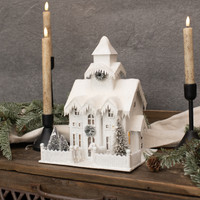 LIGHTED WHITE COUNTRY CHURCH