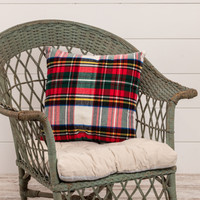 18" SQUARE WHITE TARTAN PILLOW