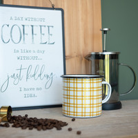 YELLOW PLAID CAMP MUG