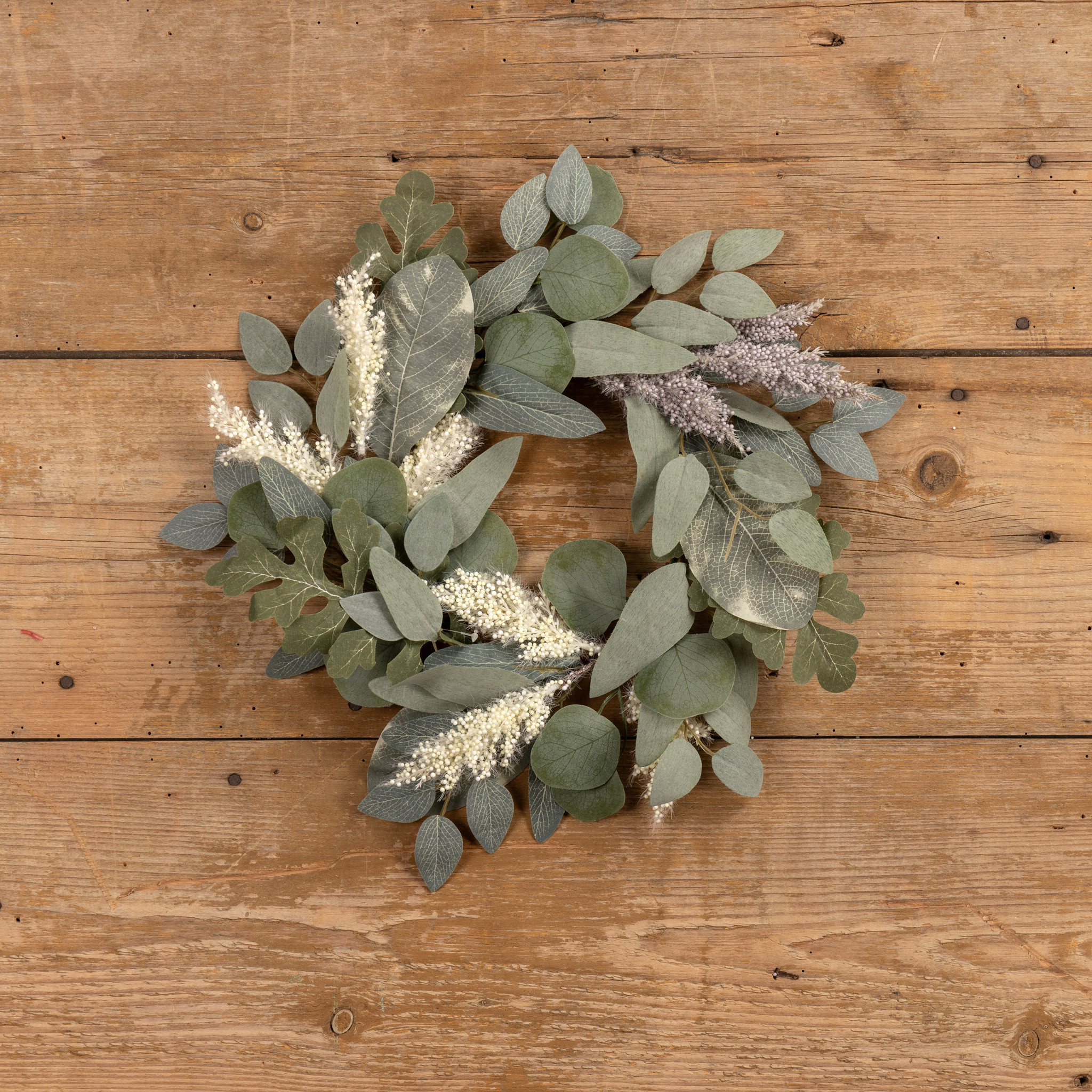 Eucalyptus with Cream & Purple Heather Candle Ring, 14", photo 2 of 3
