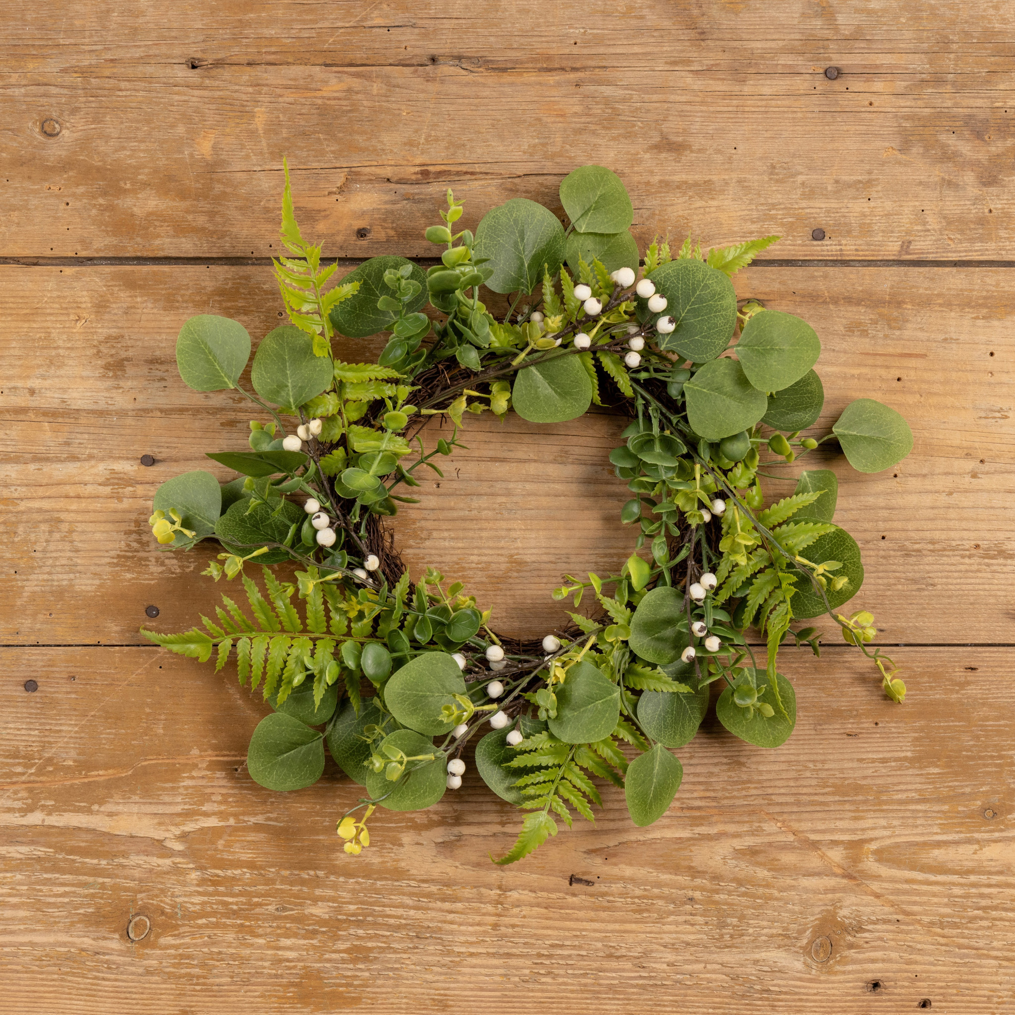 Green & White Mixed Foliage with Berries Candle Ring, 14", photo 2 of 3