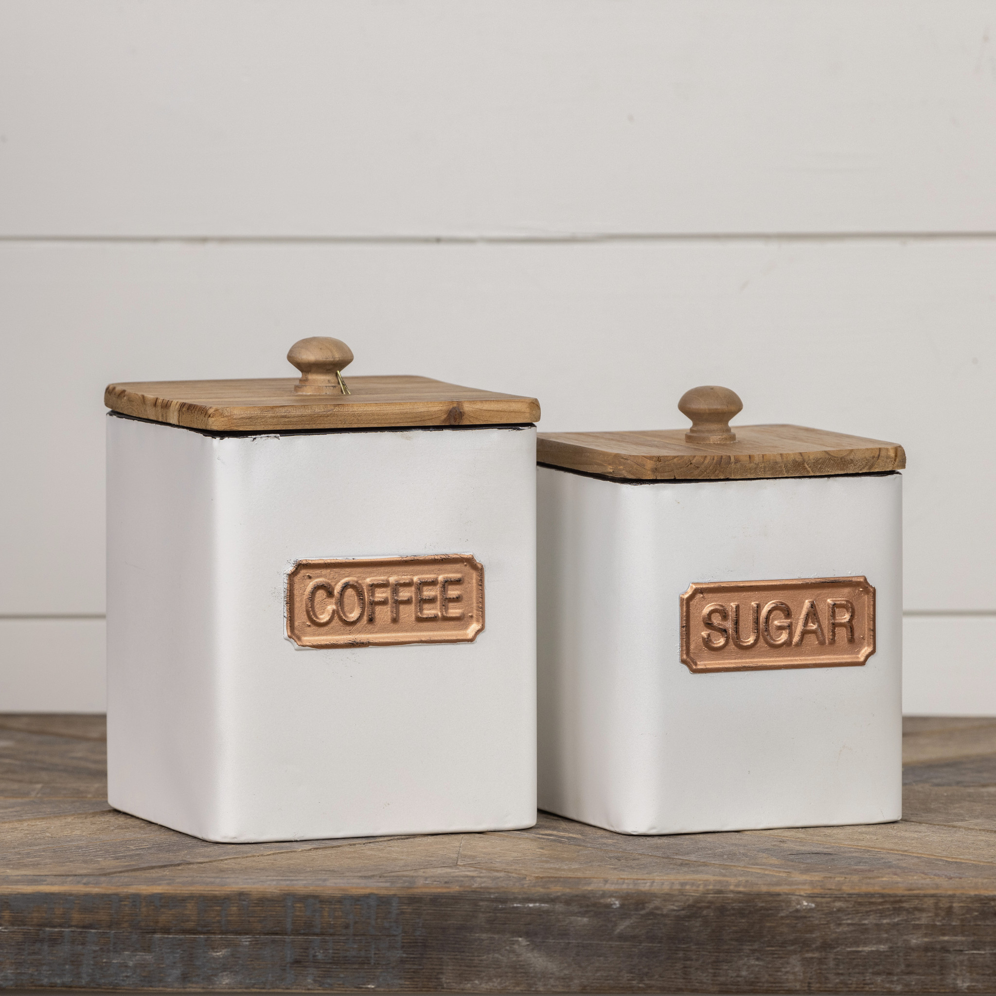 Copper & White Square Canisters, Set of 2