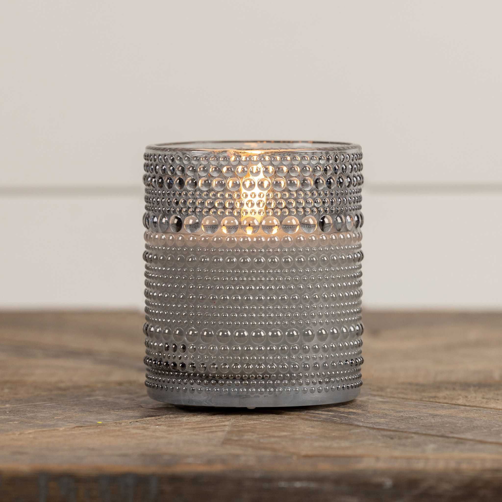 Flameless Grey Dotted Glass Candle, 4", photo 2 of 3
