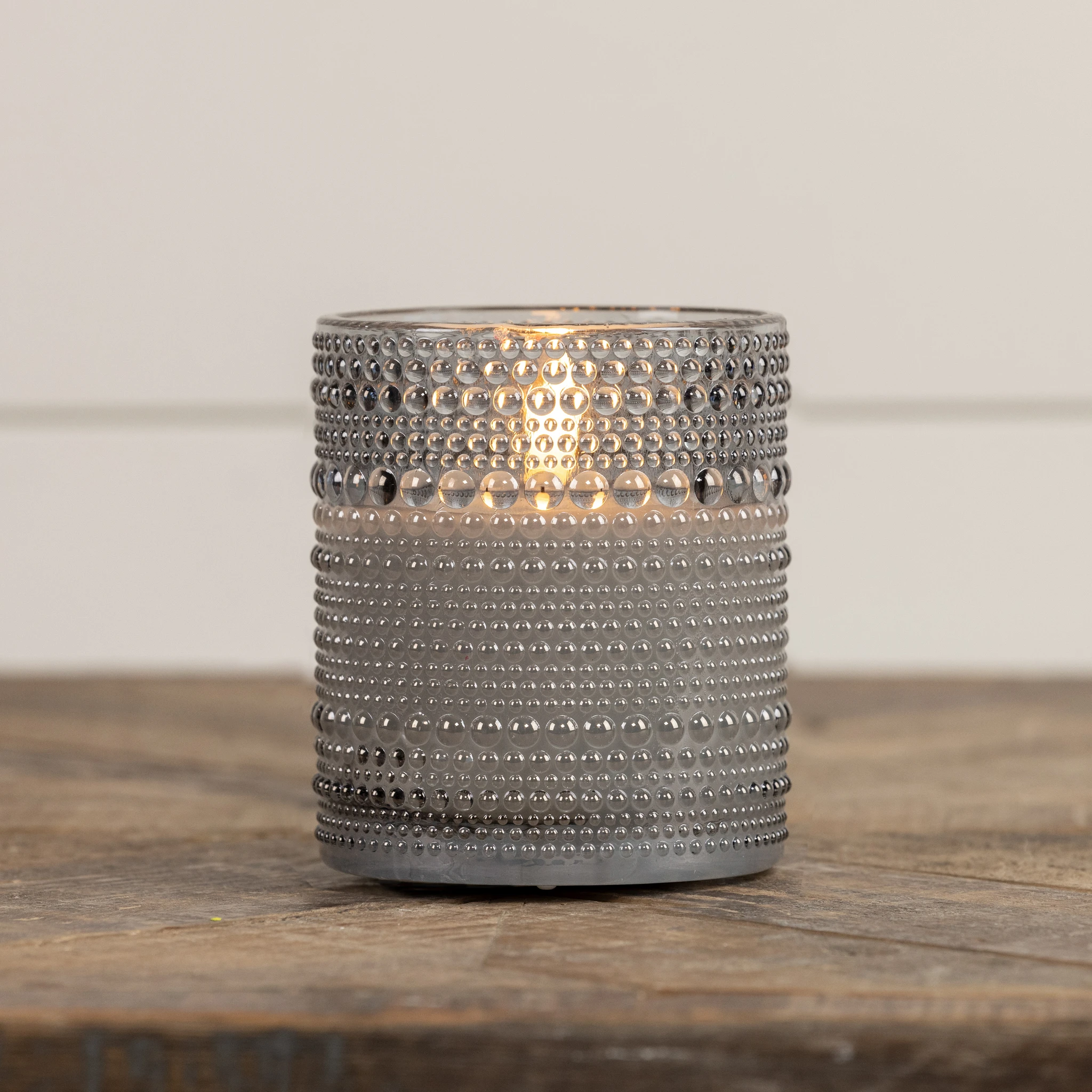 Flameless Grey Dotted Glass Candle, 4", photo 2 of 3