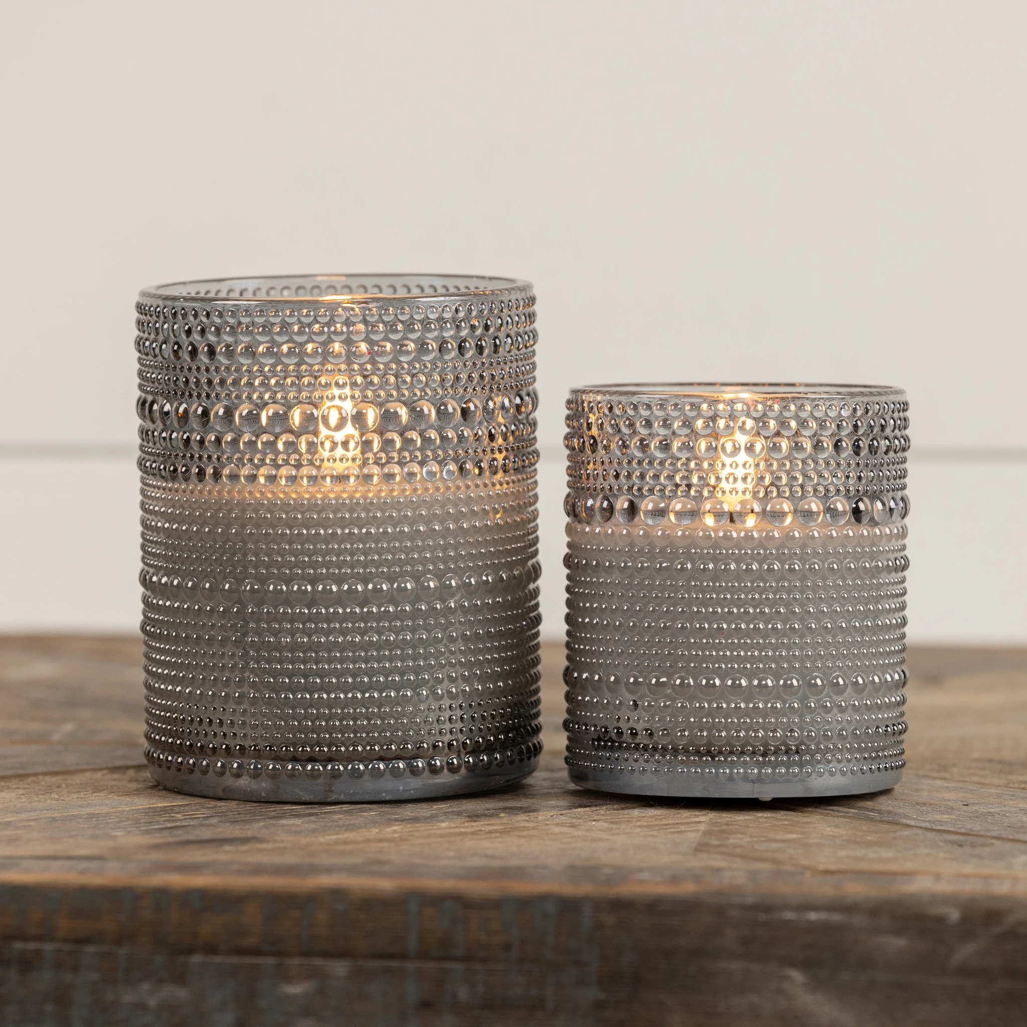 Flameless Grey Dotted Glass Candle, 4", photo 3 of 3