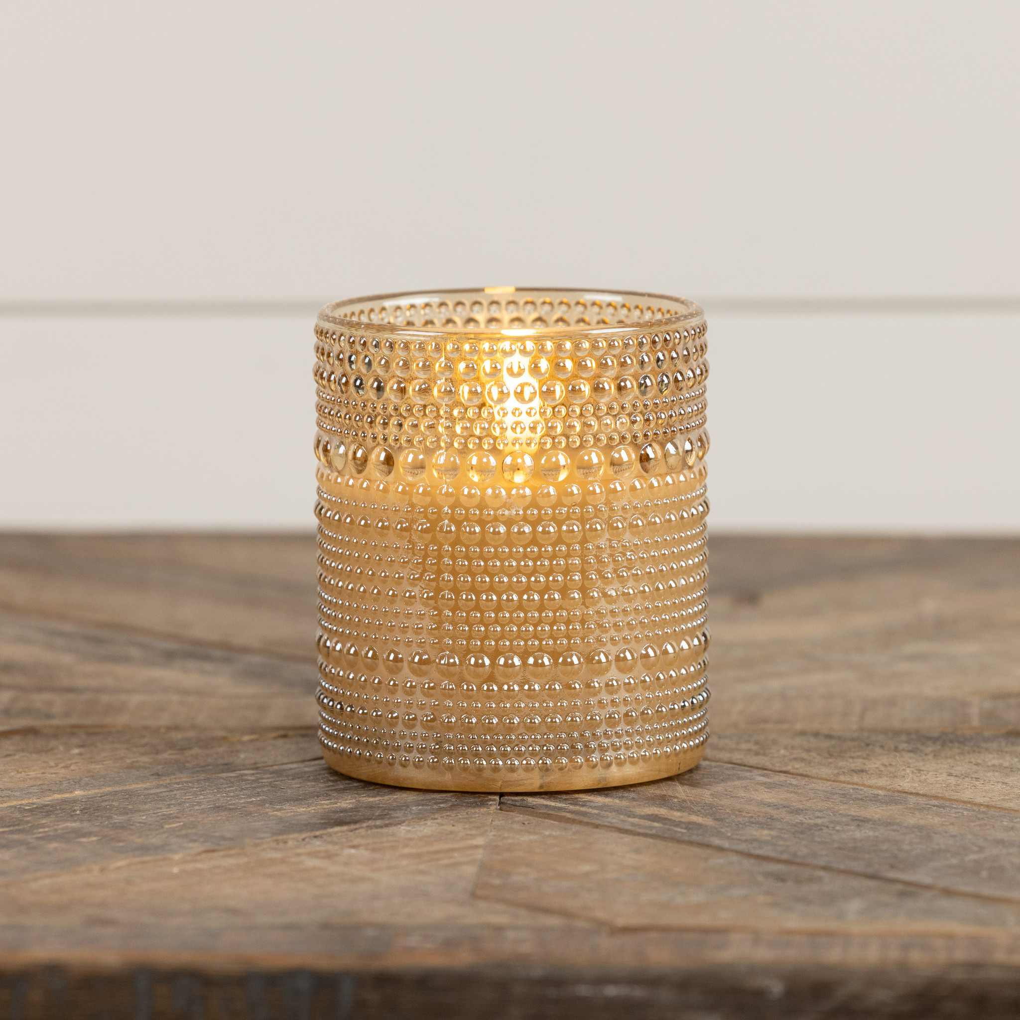 Flameless Champagne Dotted Glass Candle, 4", photo 2 of 3
