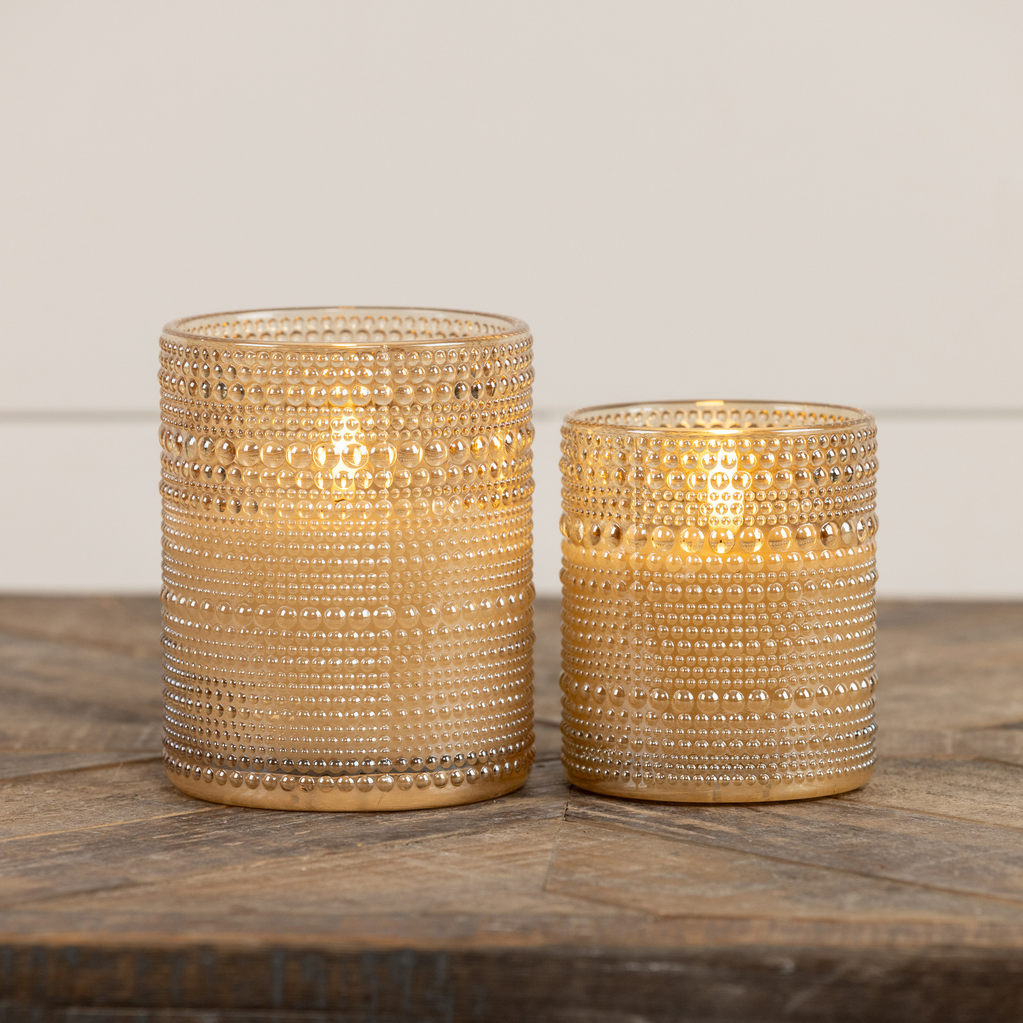 Flameless Champagne Dotted Glass Candle, 4", photo 3 of 3