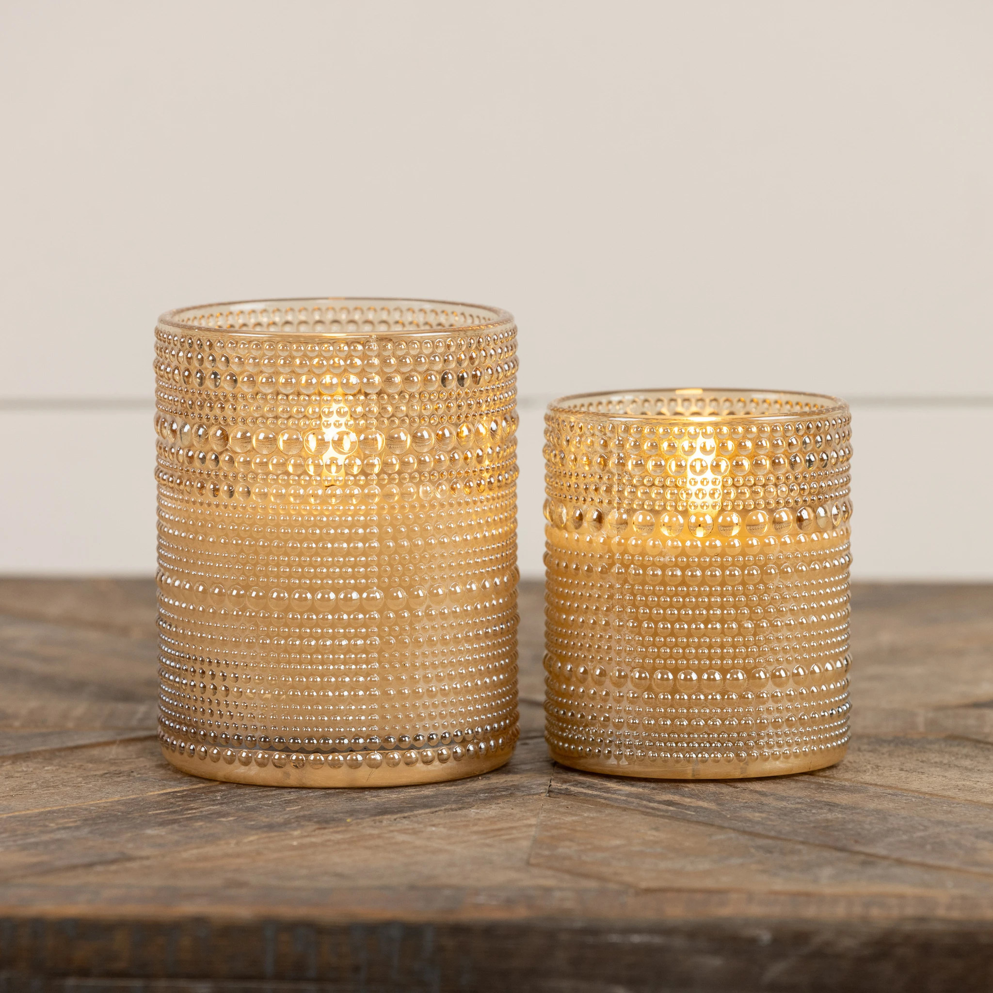 Flameless Champagne Dotted Glass Candle, 4", photo 3 of 3