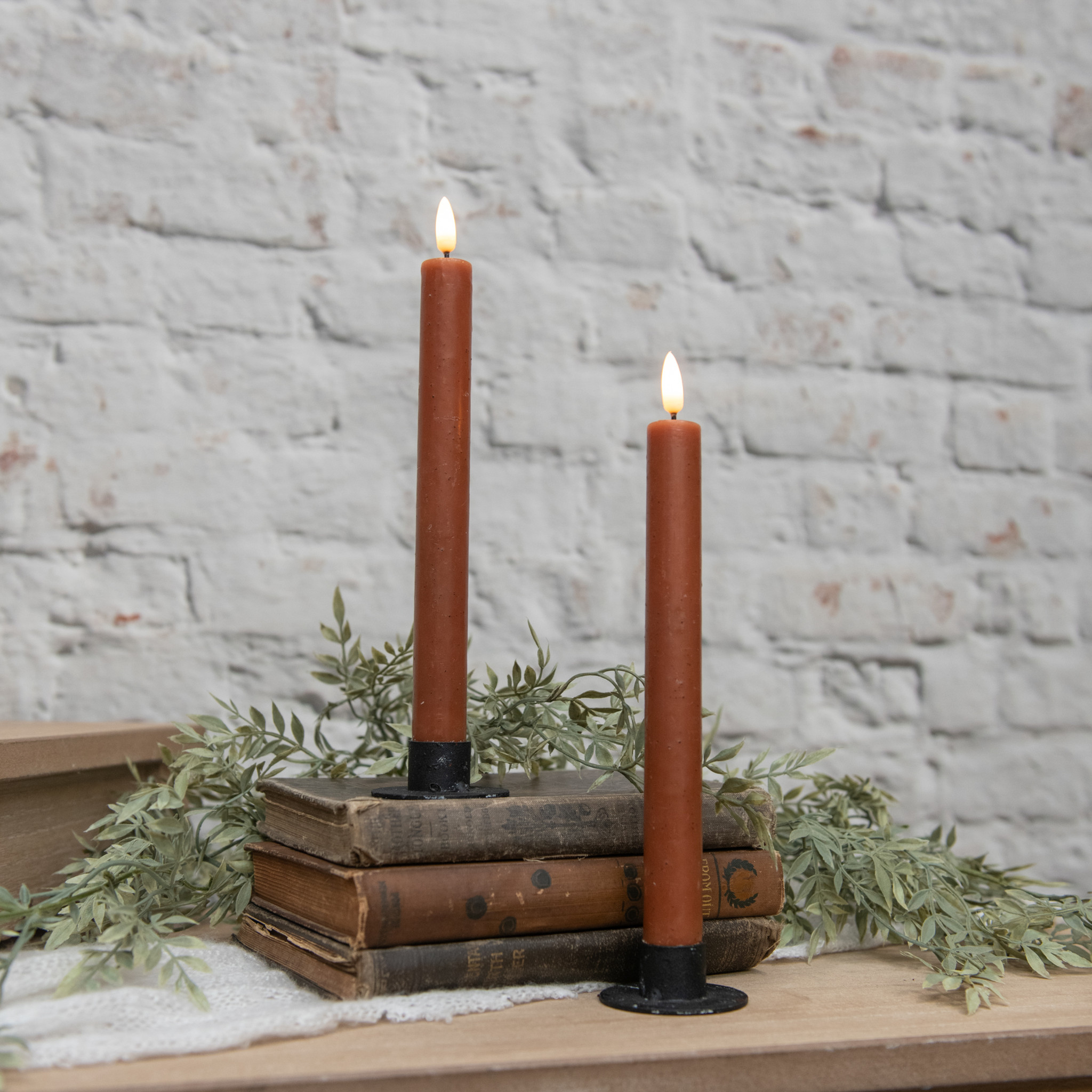 Flameless Bronze Taper Candles, Set of 2, 9.5"
