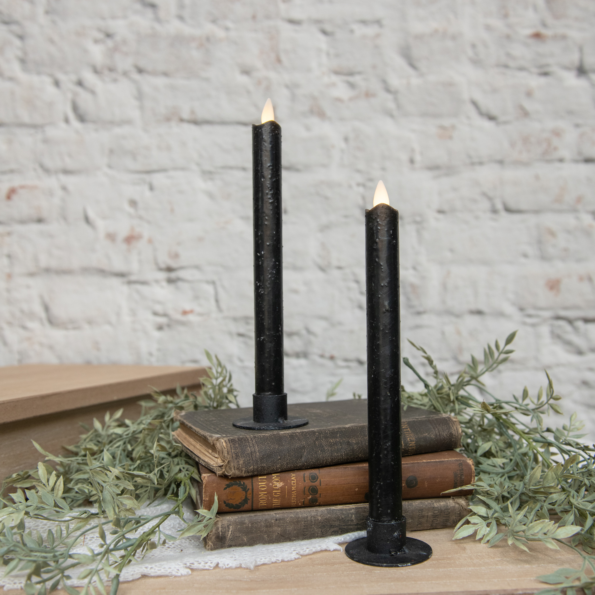 Flameless Black Taper Candles, Set of 2, 9.5"