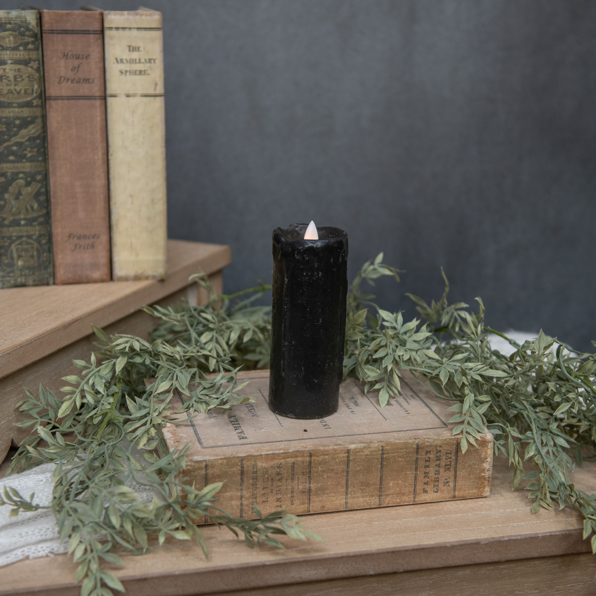 Flameless Black Pillar Candle, 2" × 5"
