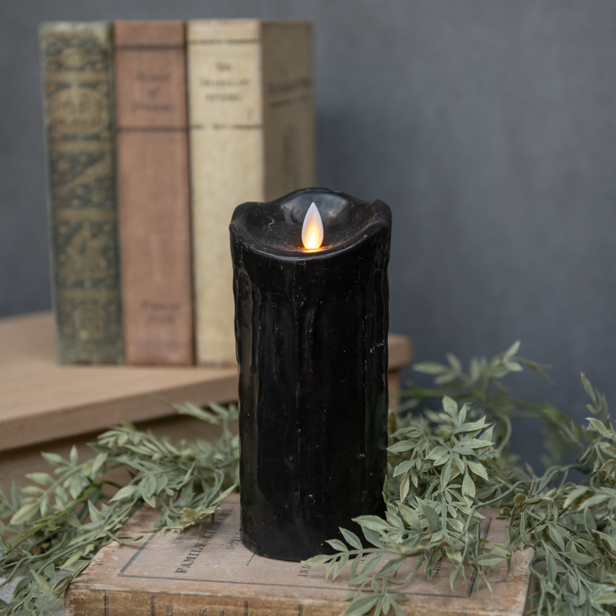 Flameless Black Pillar Candle, 7"