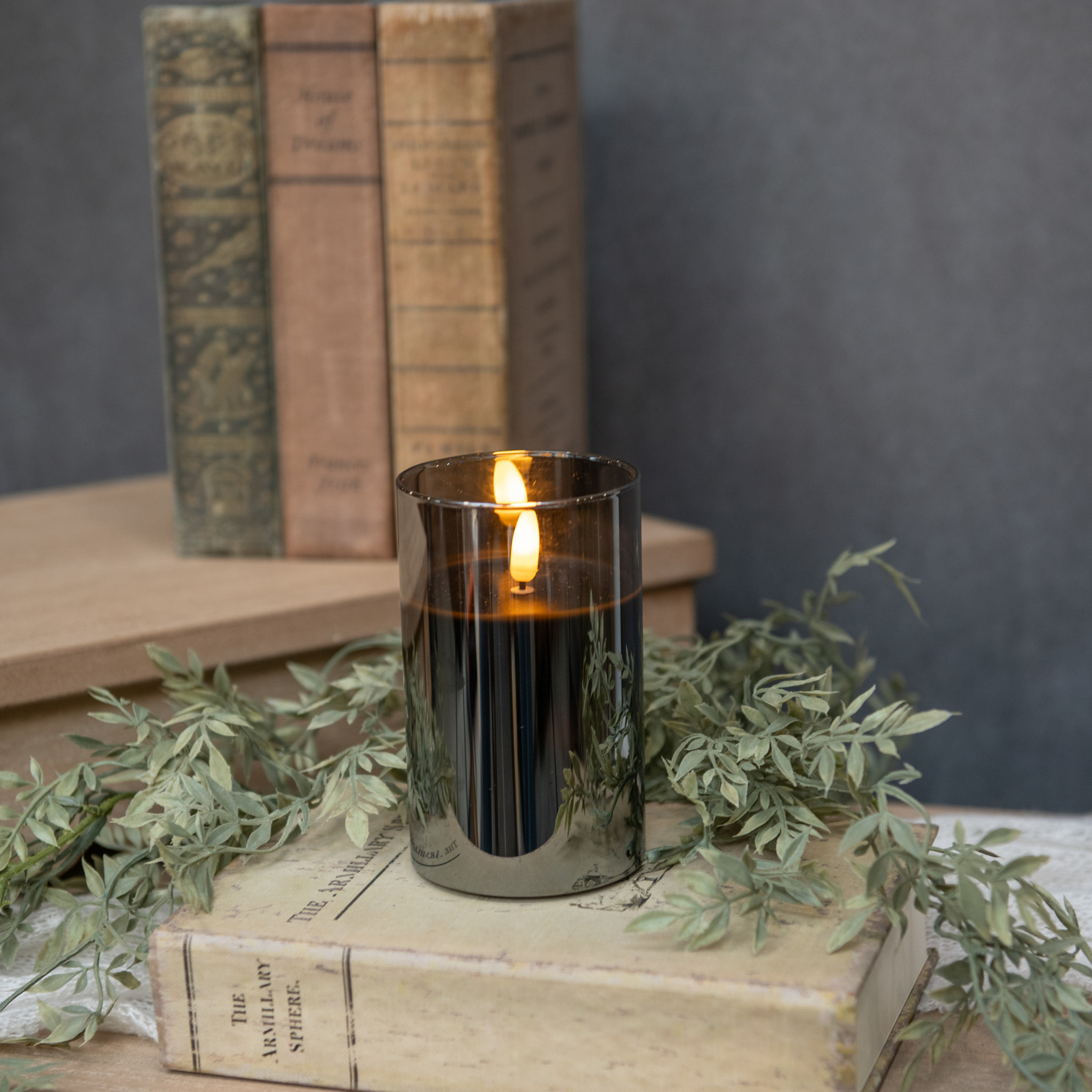 Flameless Black Glass Candle, 5"