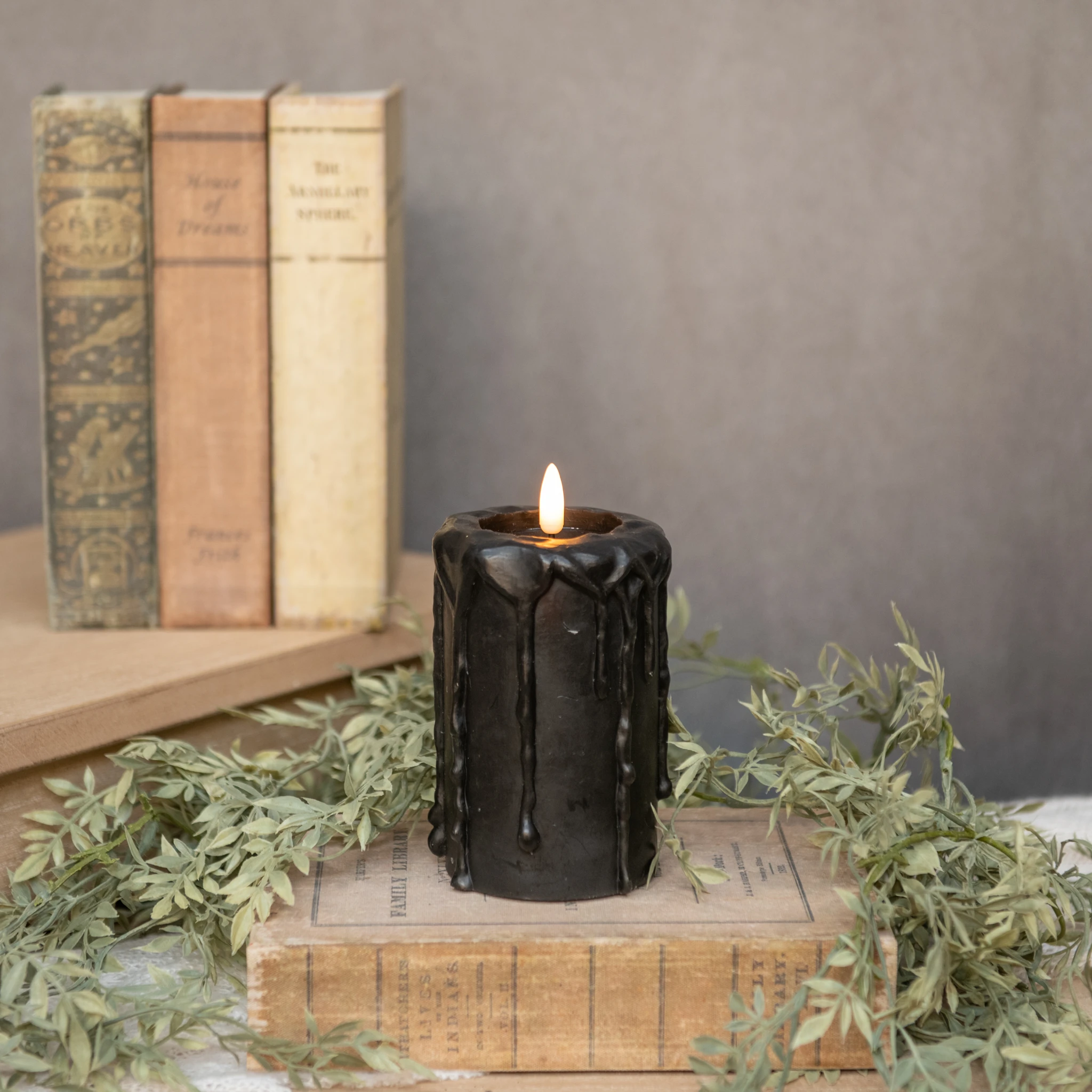Flameless Black Pillar Candle, 5"