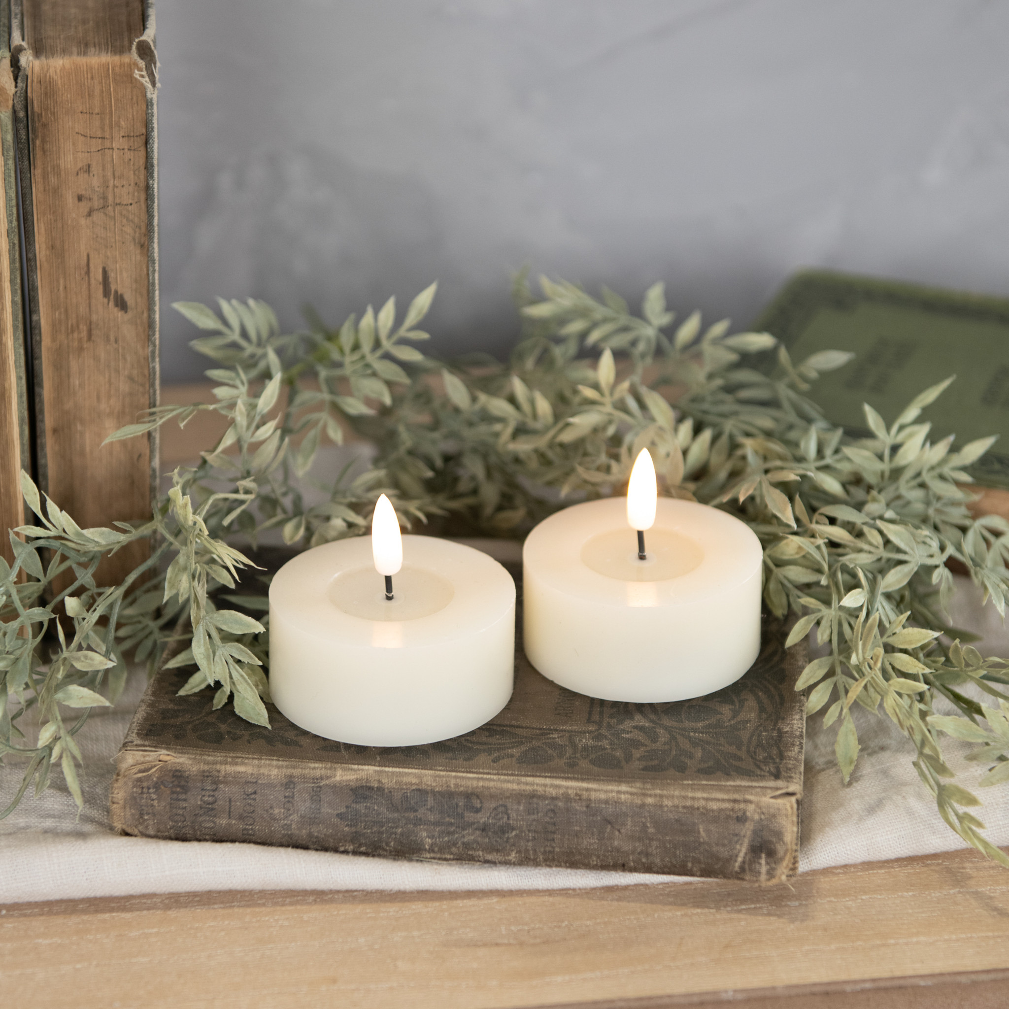 Flameless Oversized Cream Melted-Edge Tealights, Set of 2, photo 2 of 2