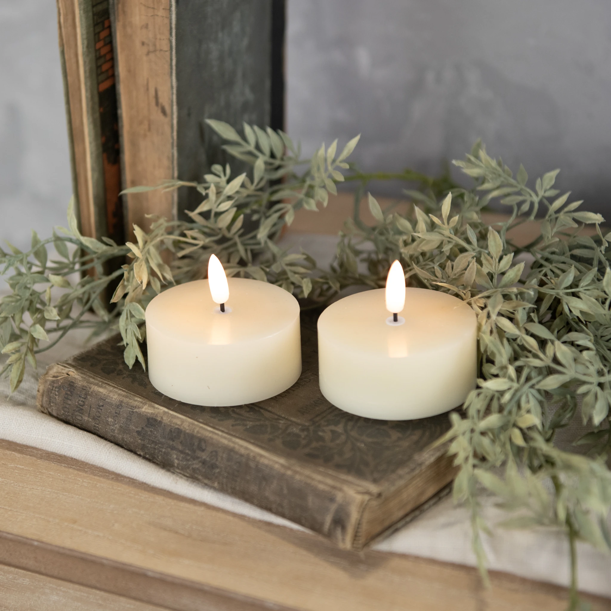 Flameless Oversized Cream Tealights, Set of 2