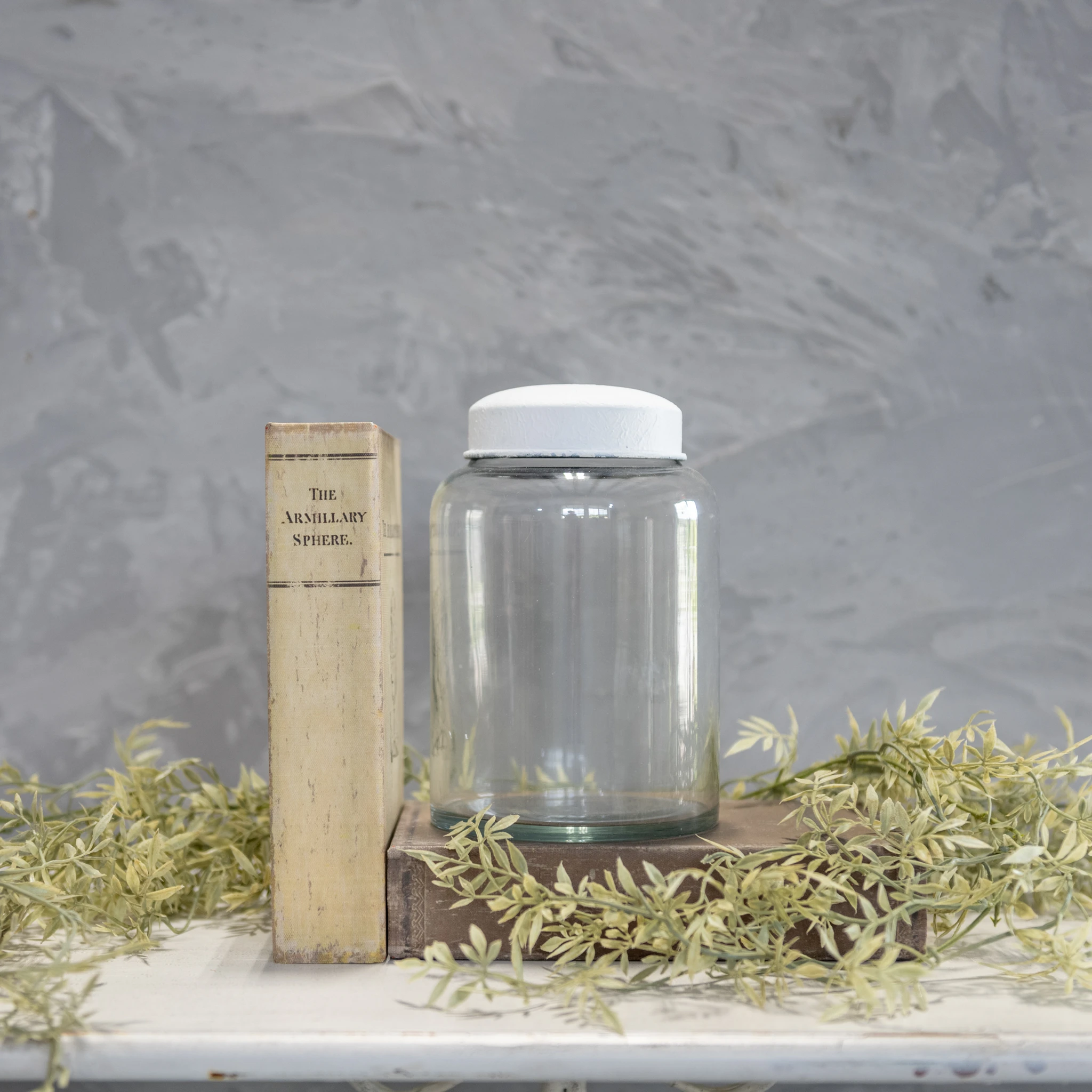 Clear Glass Jar with White Lid, 7.5"