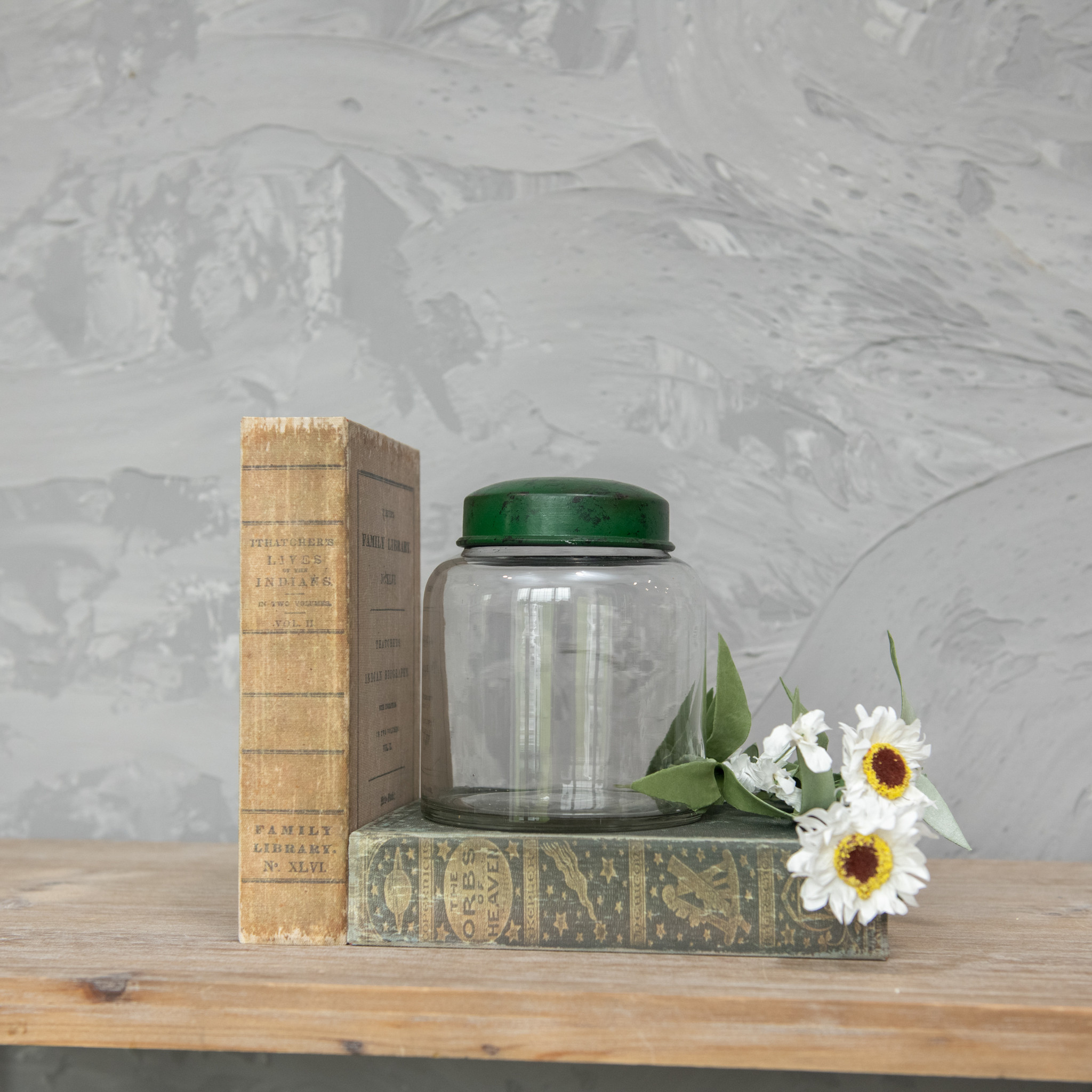 Clear Glass Jar with Green Lid, 5.5"