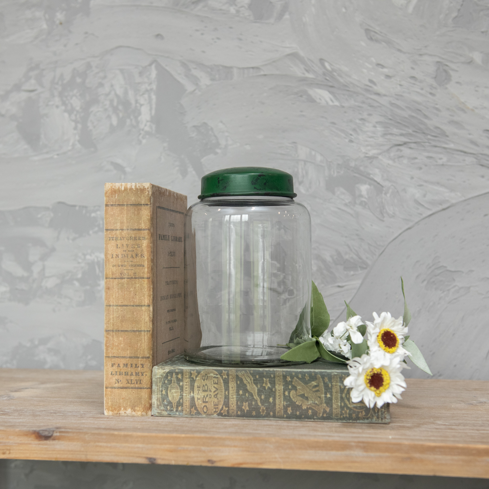 Clear Glass Jar with Green Lid, 7.5"