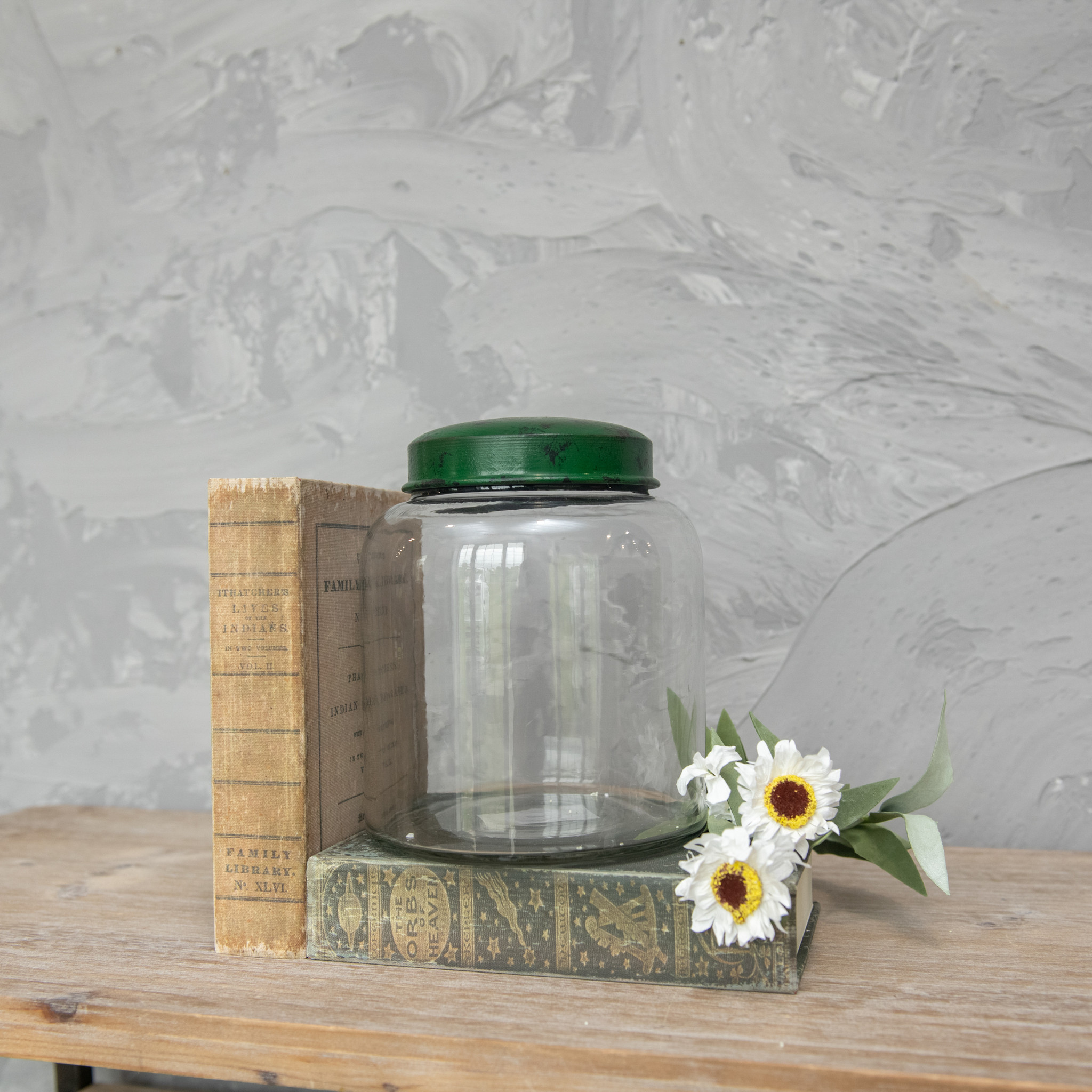 Clear Glass Jar with Green Lid, 8"