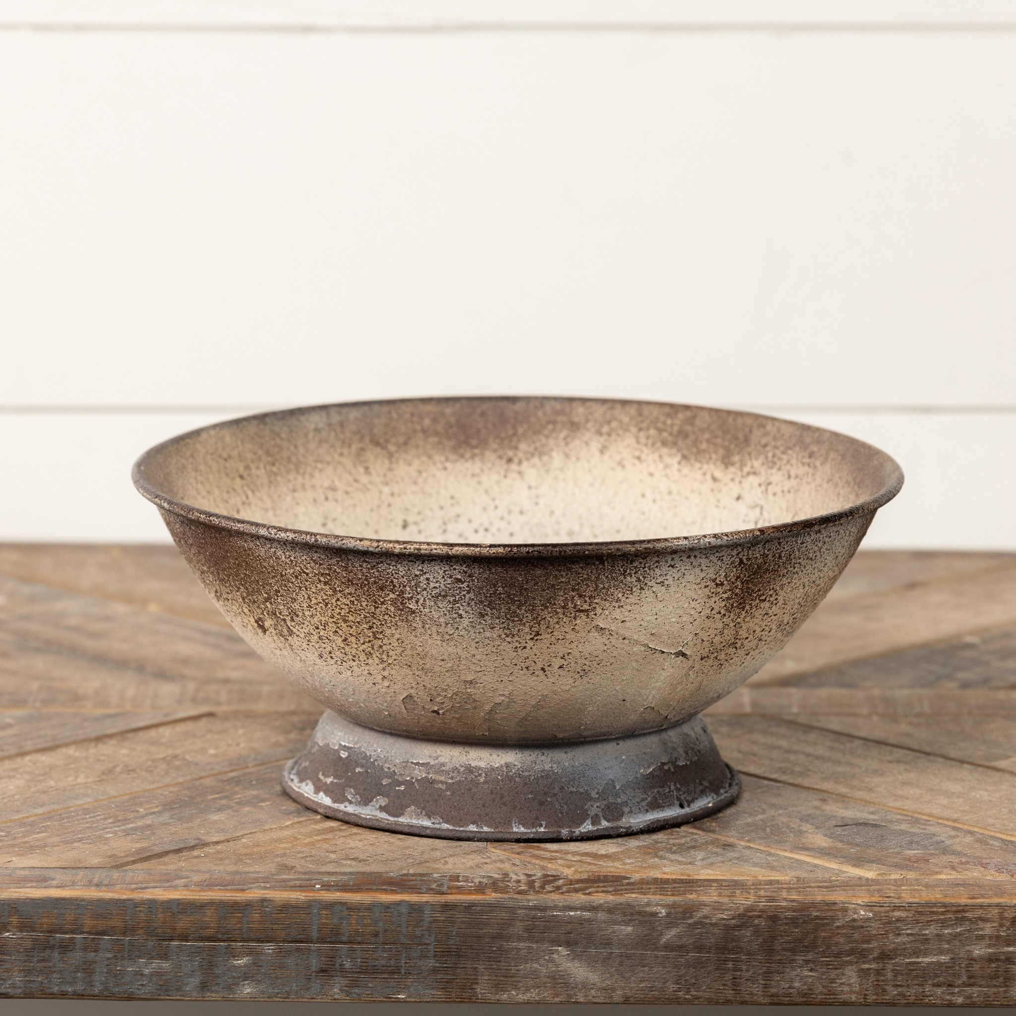Distressed White & Brown Bowl, 11.25", photo 2 of 2