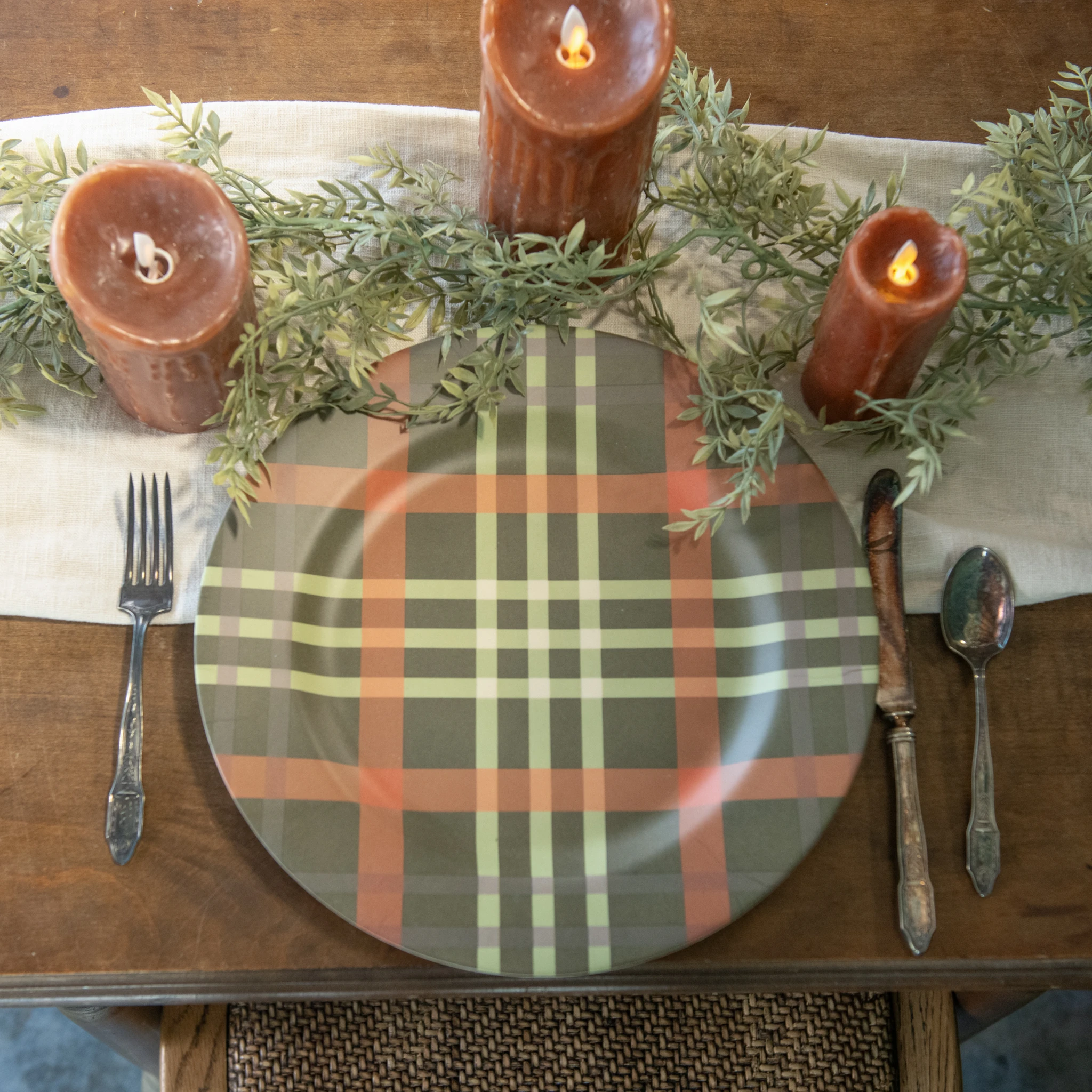 Green & Orange Plaid Charger