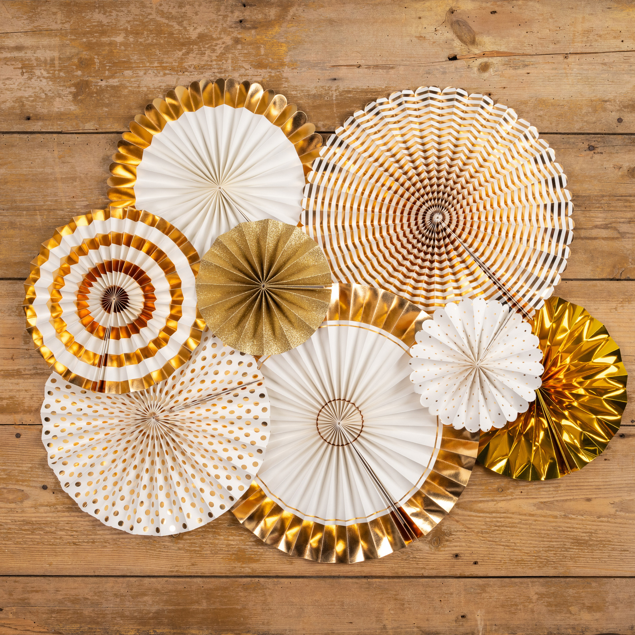 Gold Metallic Paper Fans, Set of 8
