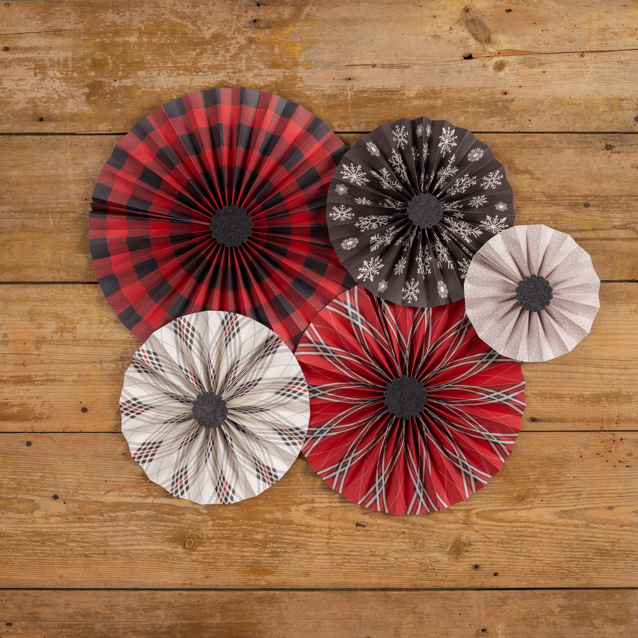 Plaid Paper Fans, Set of 5