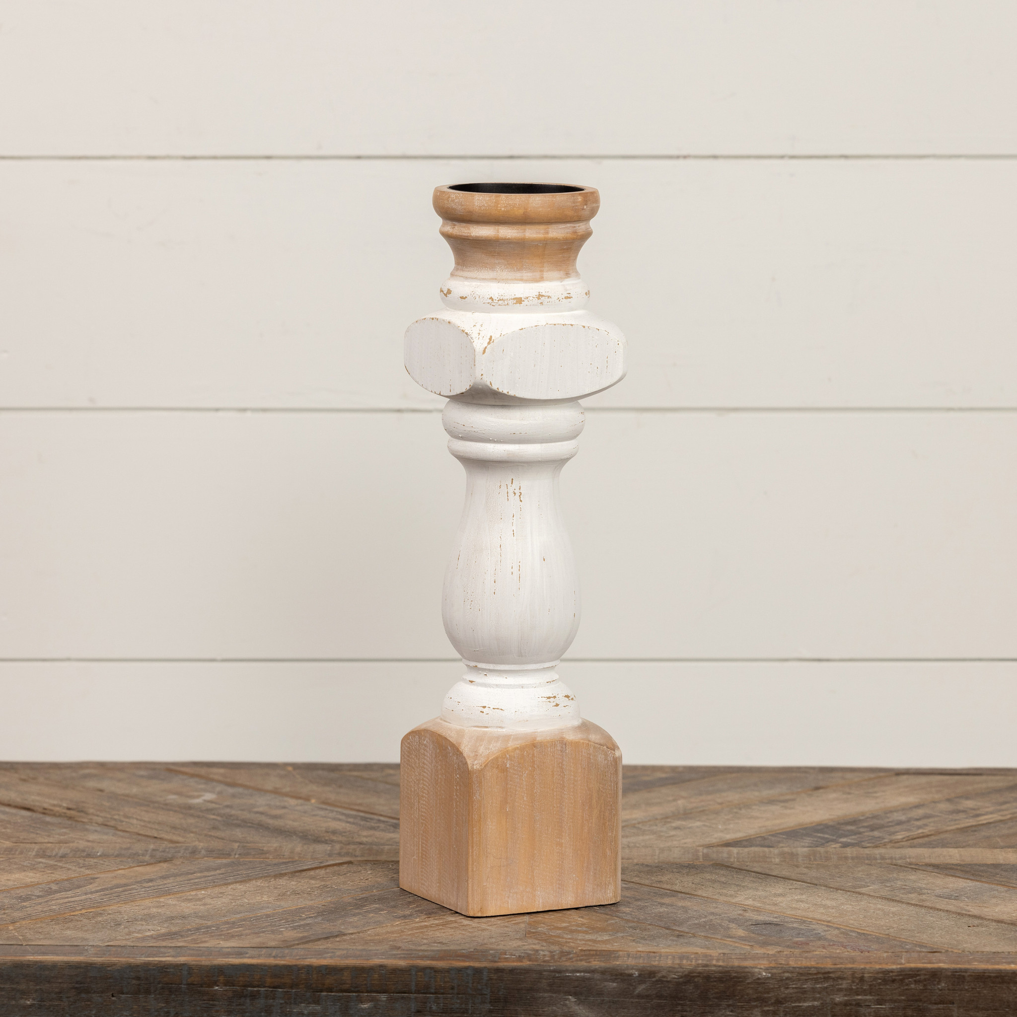 White Painted Pillar Candle Stand, 16.5", photo 2 of 3