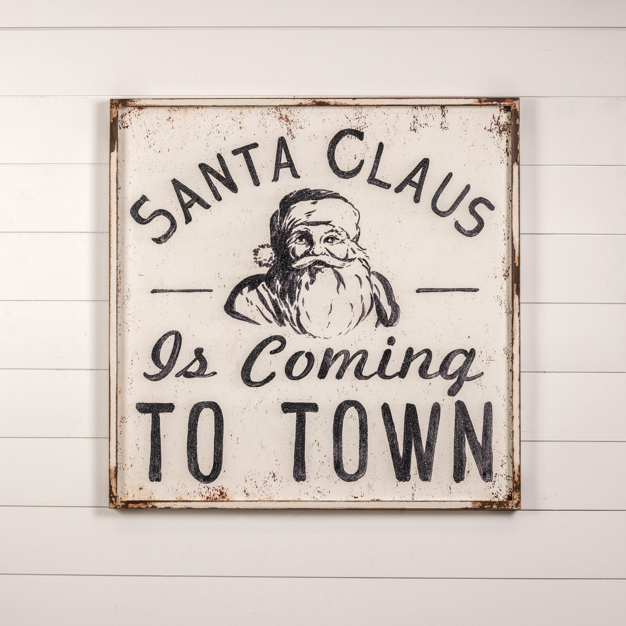 Black & White Santa Claus Is Coming to Town Sign