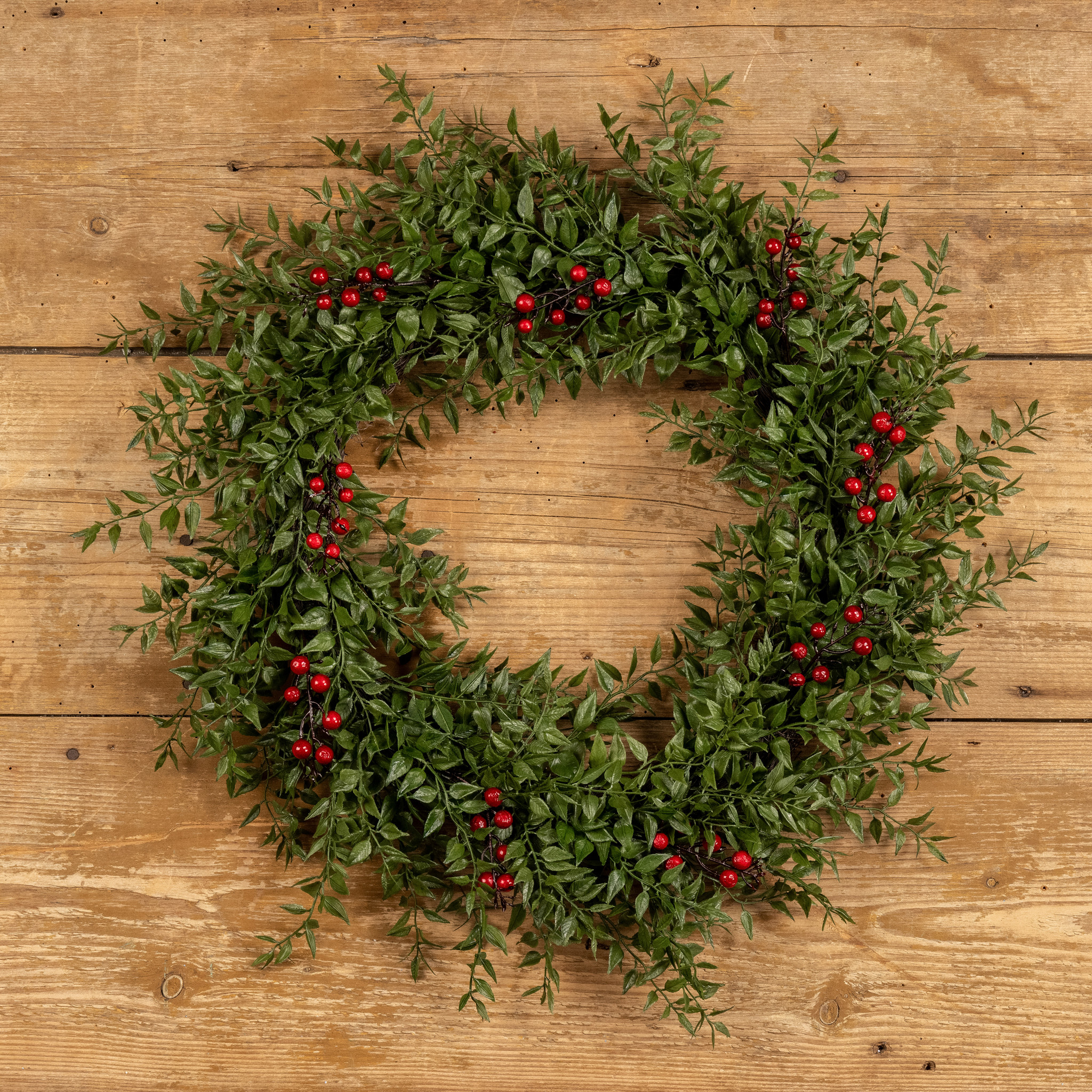 Mexican Fern Wreath with Red Berries, 22"