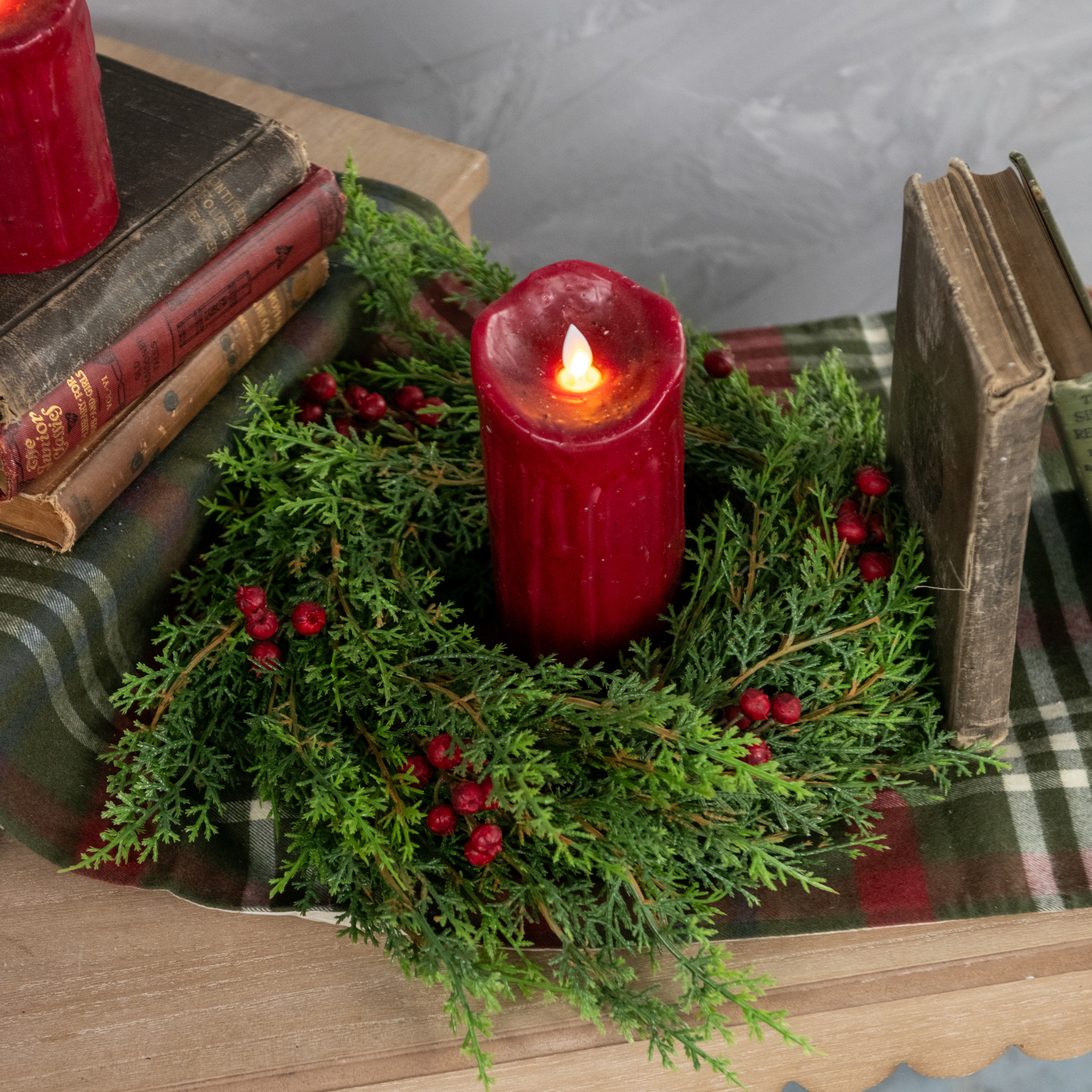 Soft Cedar & Red Berry Wreath, 16"