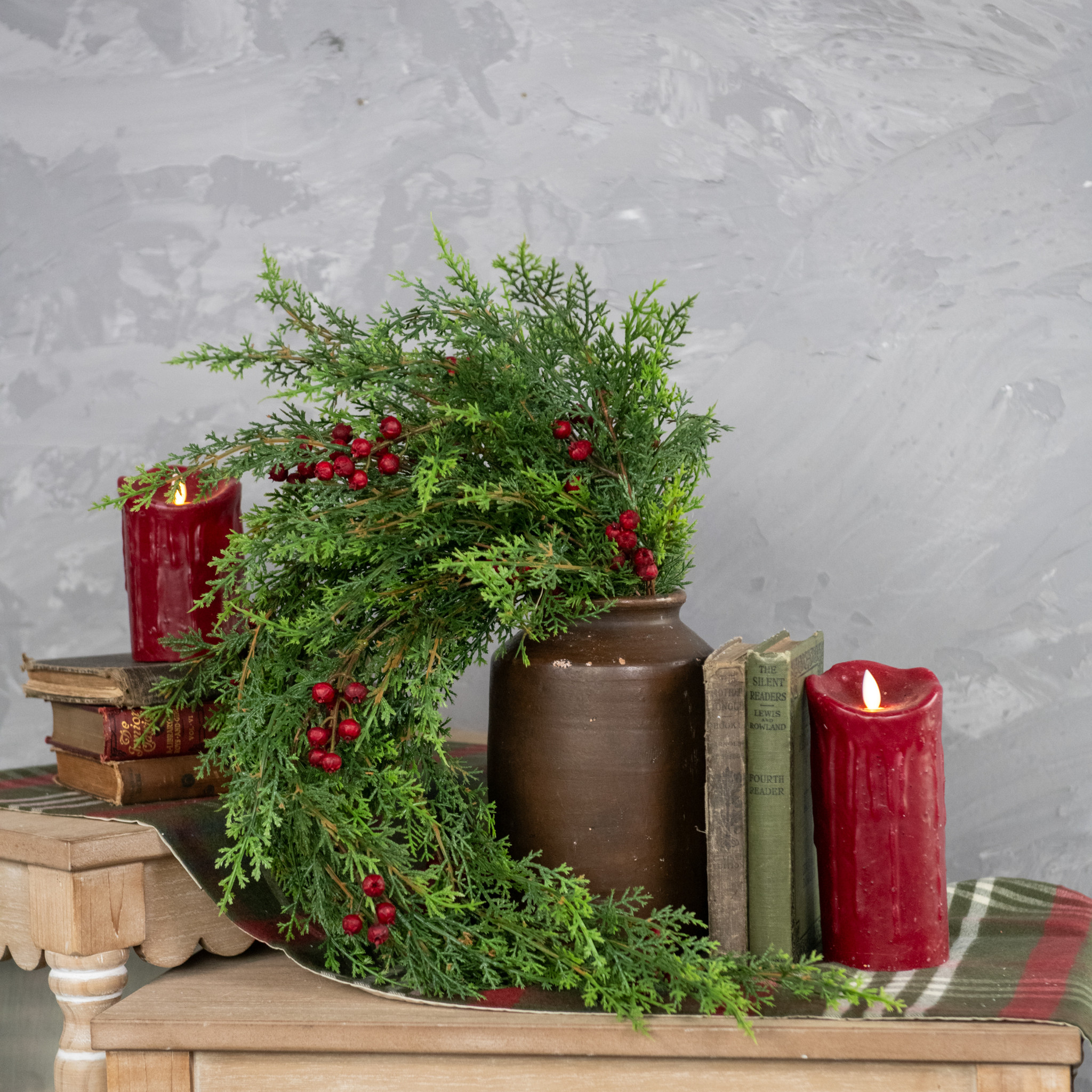 Soft Cedar & Red Berry Hanging Bush, 27", photo 3 of 5