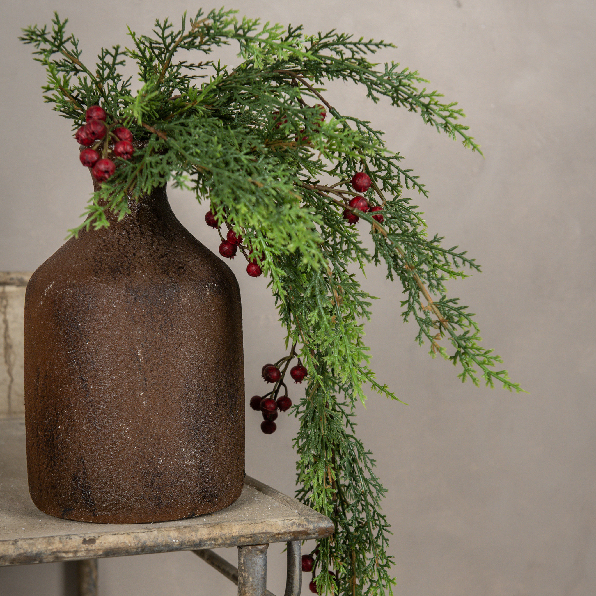 Soft Cedar & Red Berry Hanging Bush, 27", photo 2 of 5