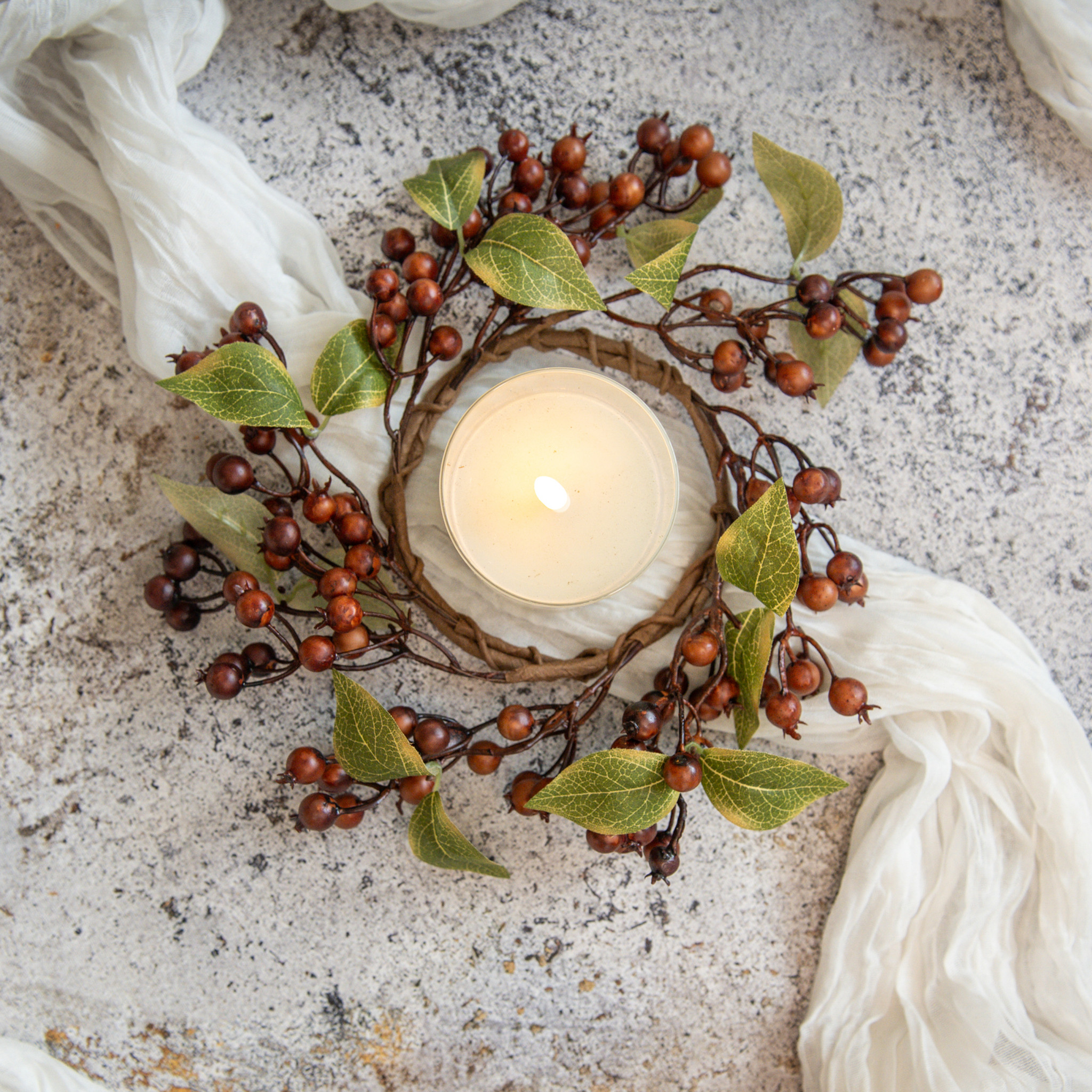 Brown Rose Hips Candle Ring, 4"