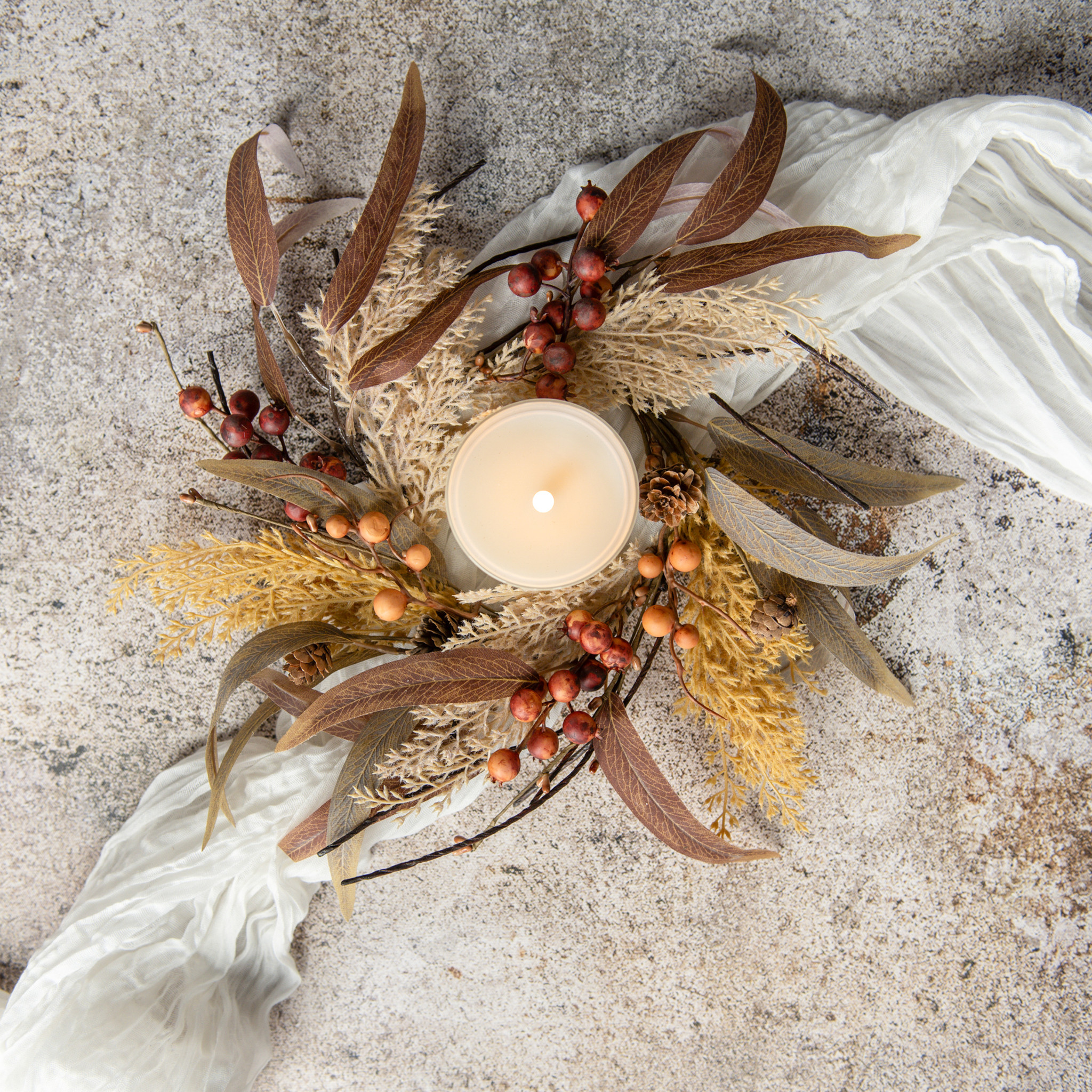 Mixed Wheat & Berry Candle Ring, 12"
