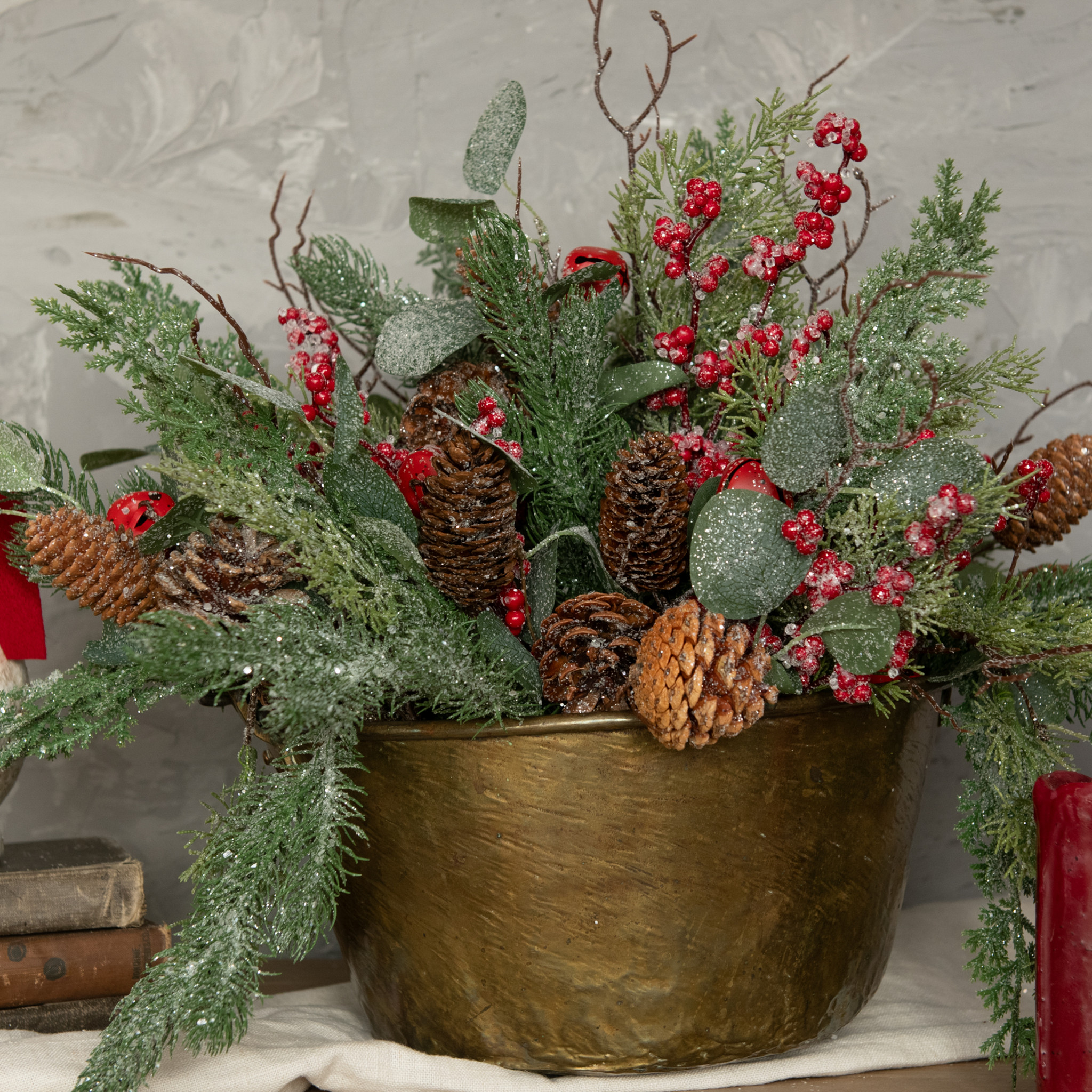 Icy Foliage with Red Berries & Bells Pick, 16", photo 3 of 5