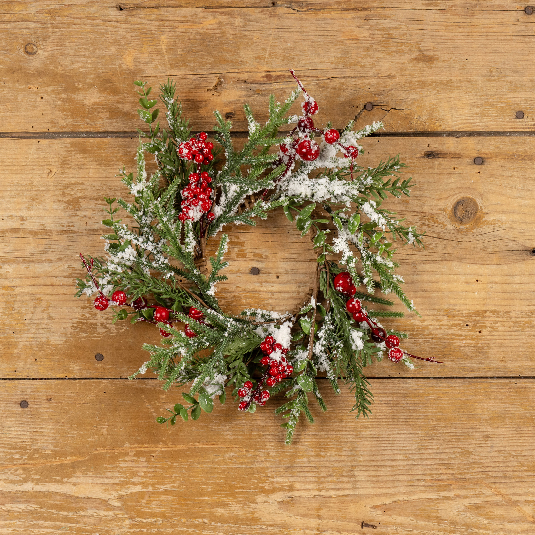 Snowy Evergreen with Red Berry Candle Ring, 12", photo 2 of 3