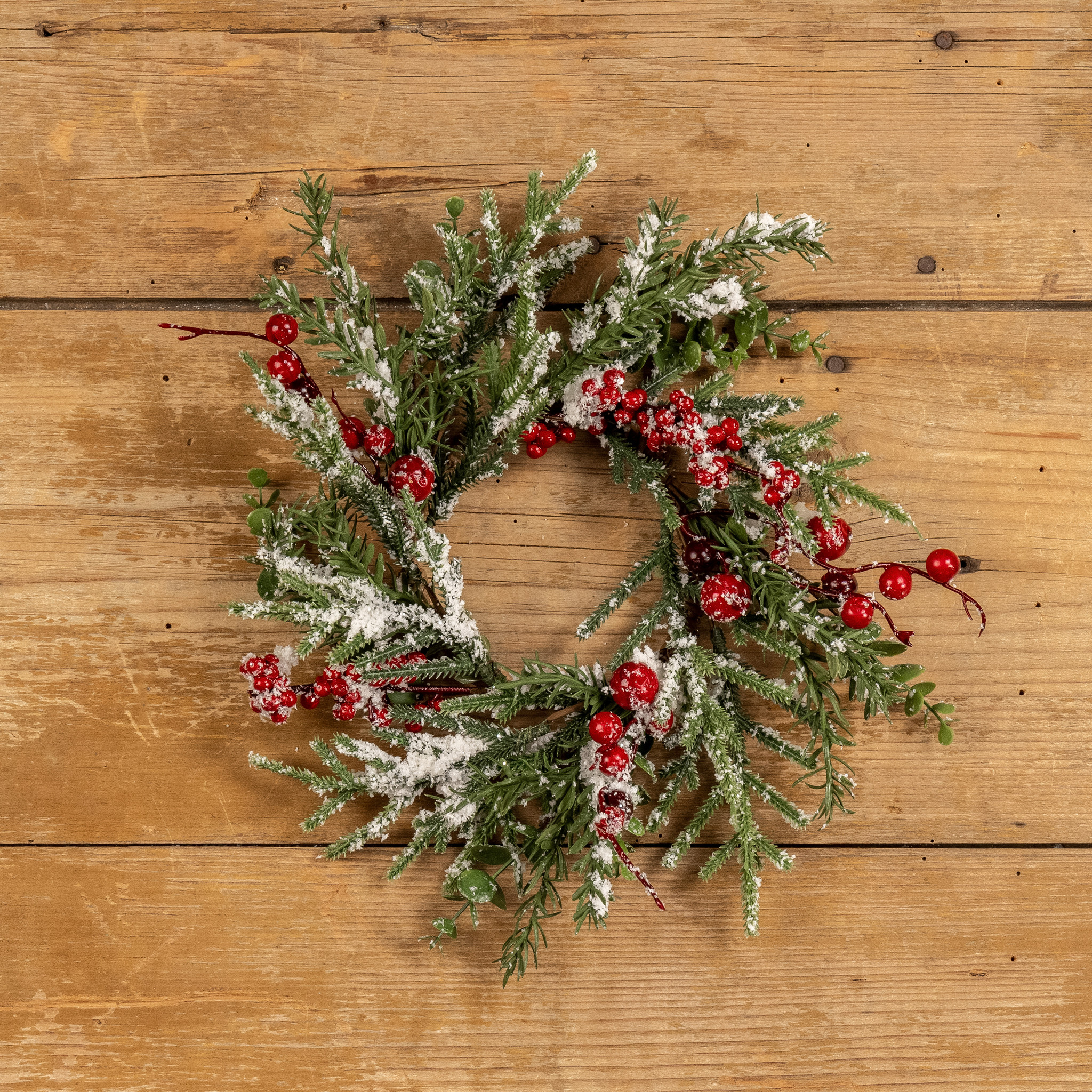 Snowy Evergreen with Red Berry Candle Ring, 12", photo 3 of 3