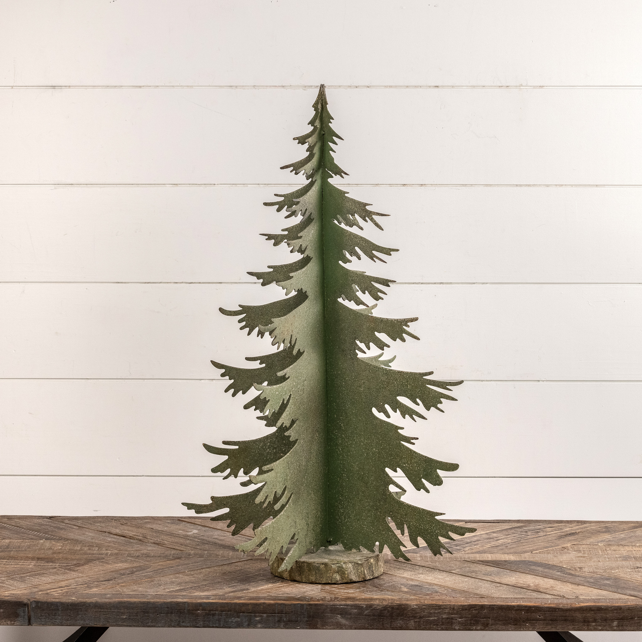 Distressed Green Tree with Faux Wood Base, 28.5", photo 2 of 3