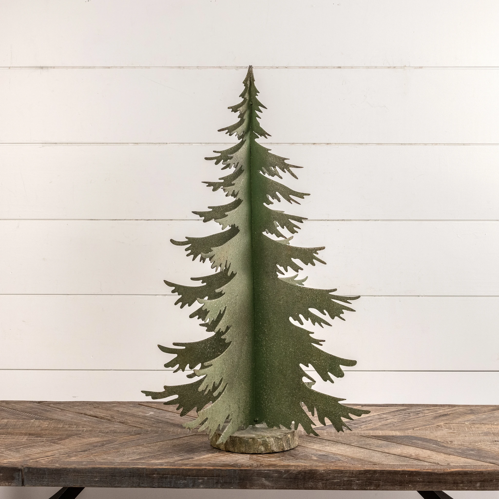 Distressed Green Tree with Faux Wood Base, 28.5", photo 2 of 3