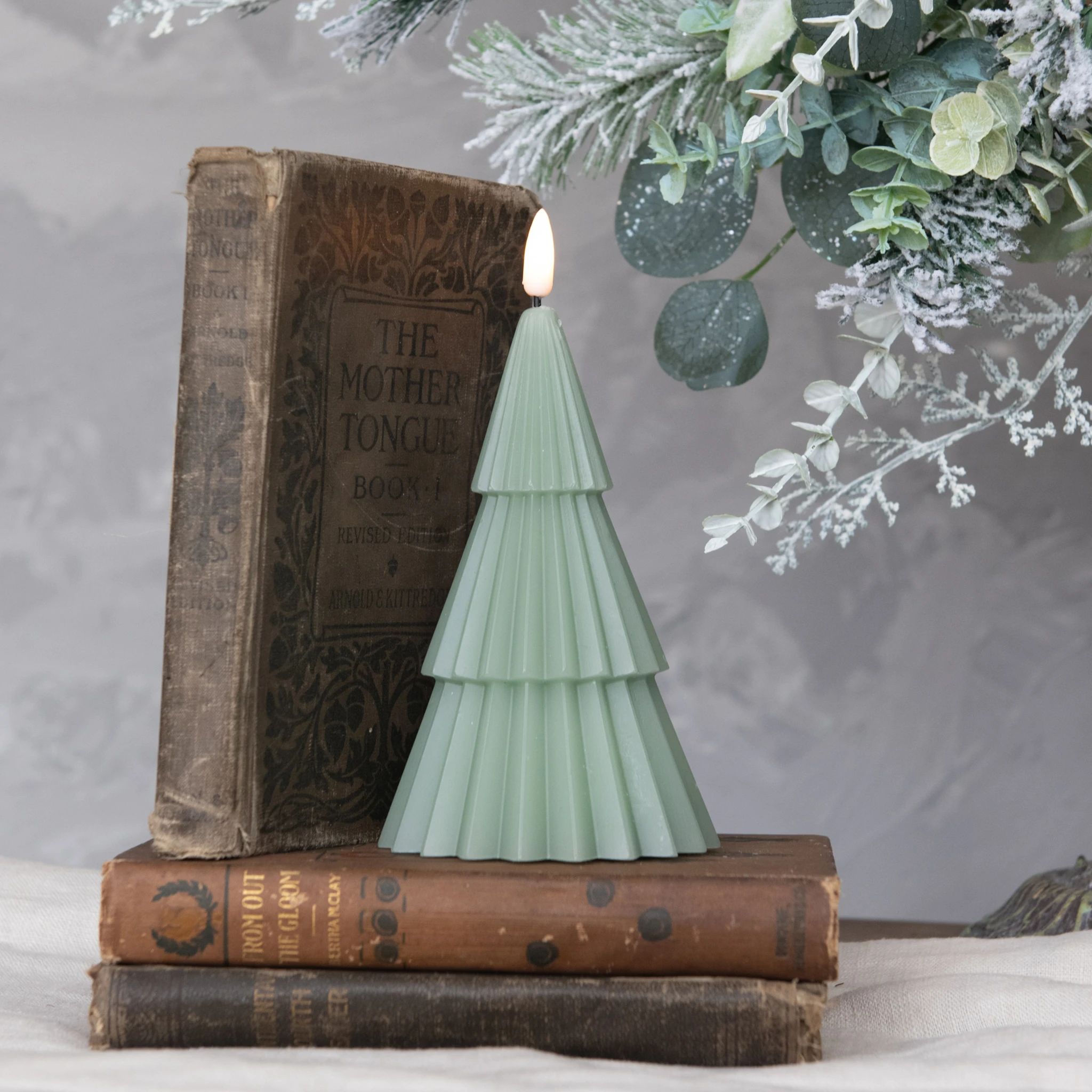 Flameless Green Tree Candle, 7"