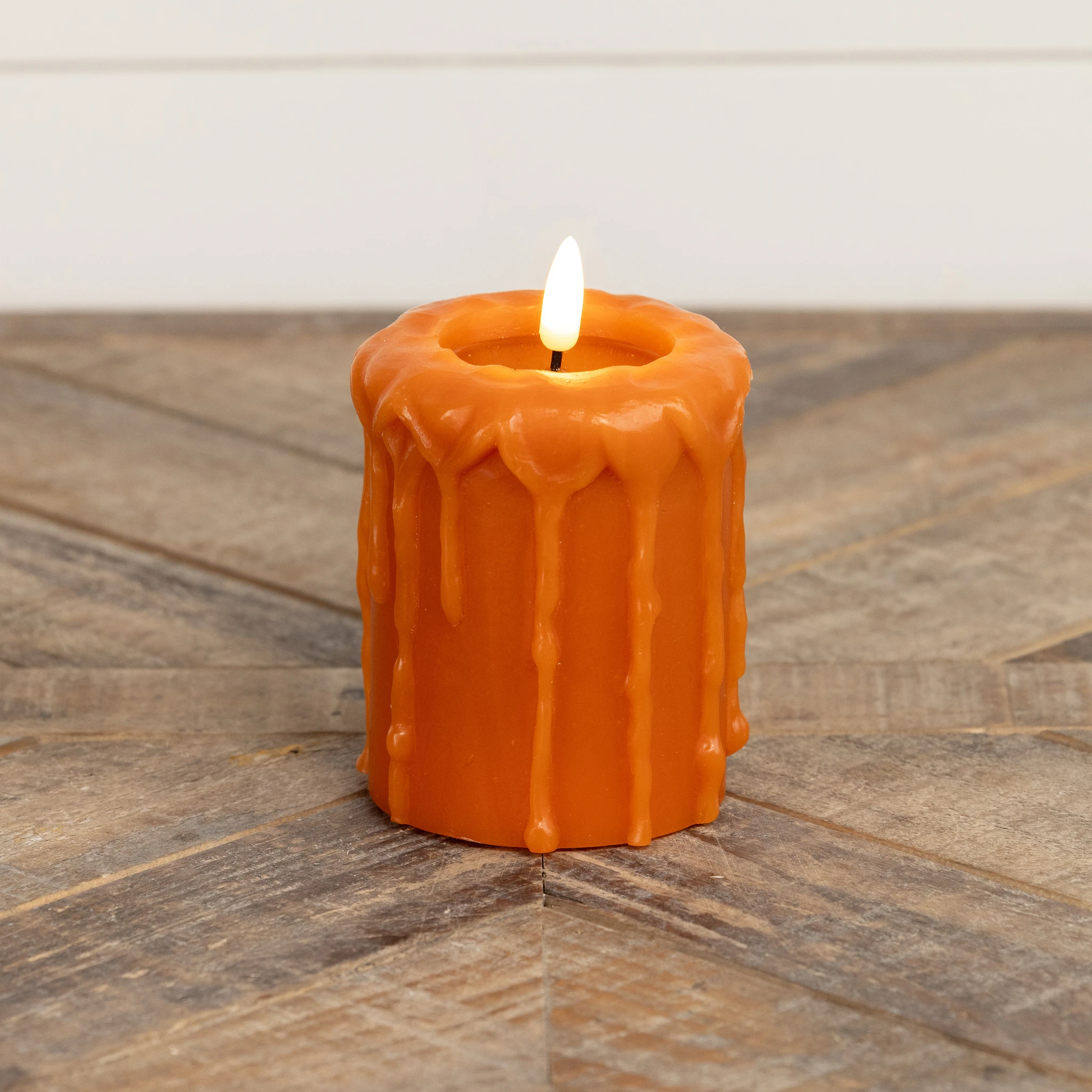 Flameless Orange Pillar Candle, 4", photo 2 of 3